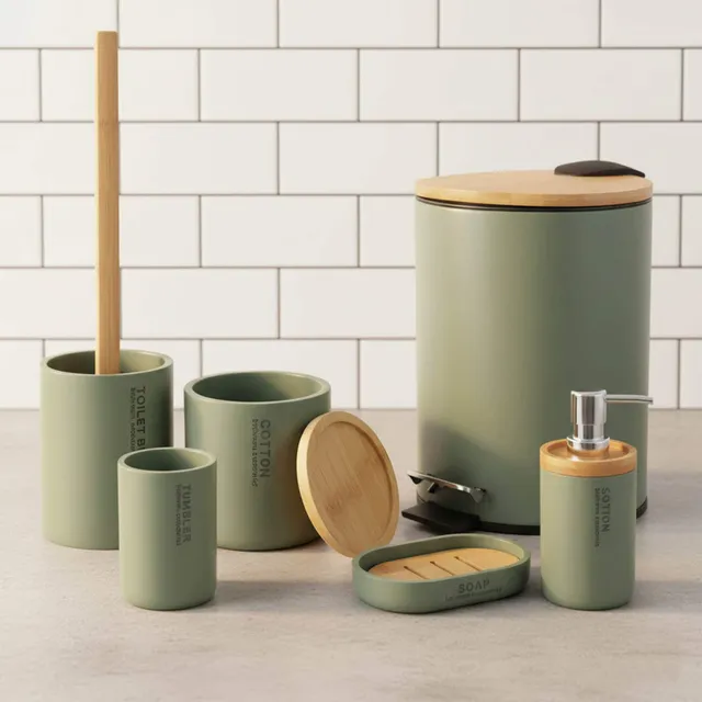 evideco-set-salle-de-bain-vert-6-pi-ces-bambou image 1