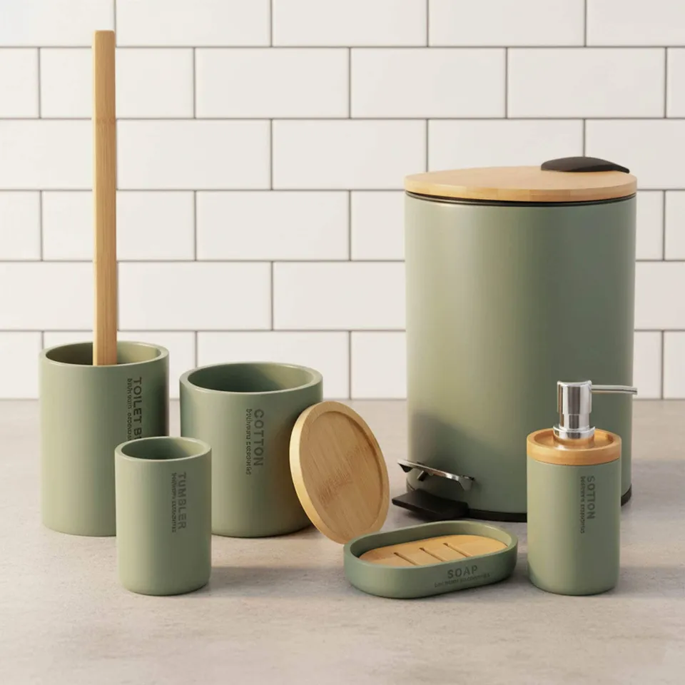 evideco-set-salle-de-bain-vert-6-pi-ces-bambou image 1
