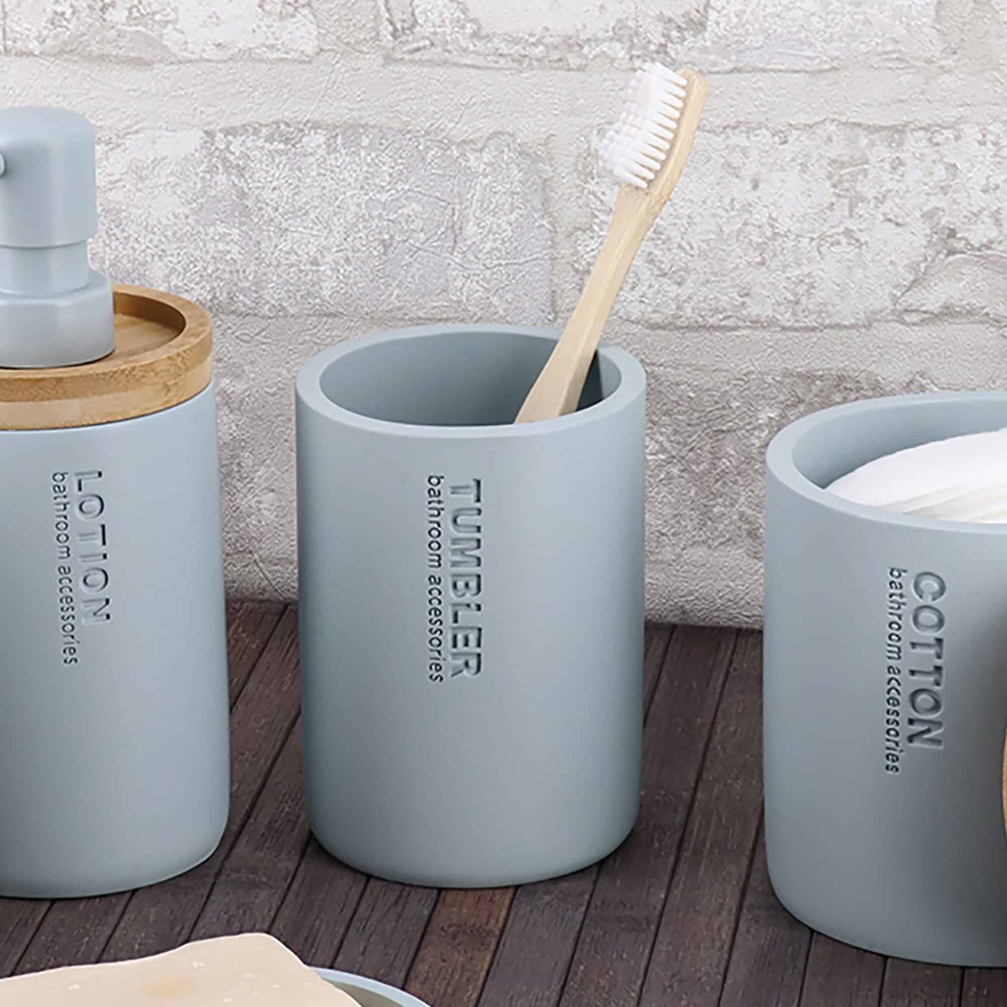 evideco-bathroom-accessories-gobelet-salle-de-bain-bleu-clair-mat image 1