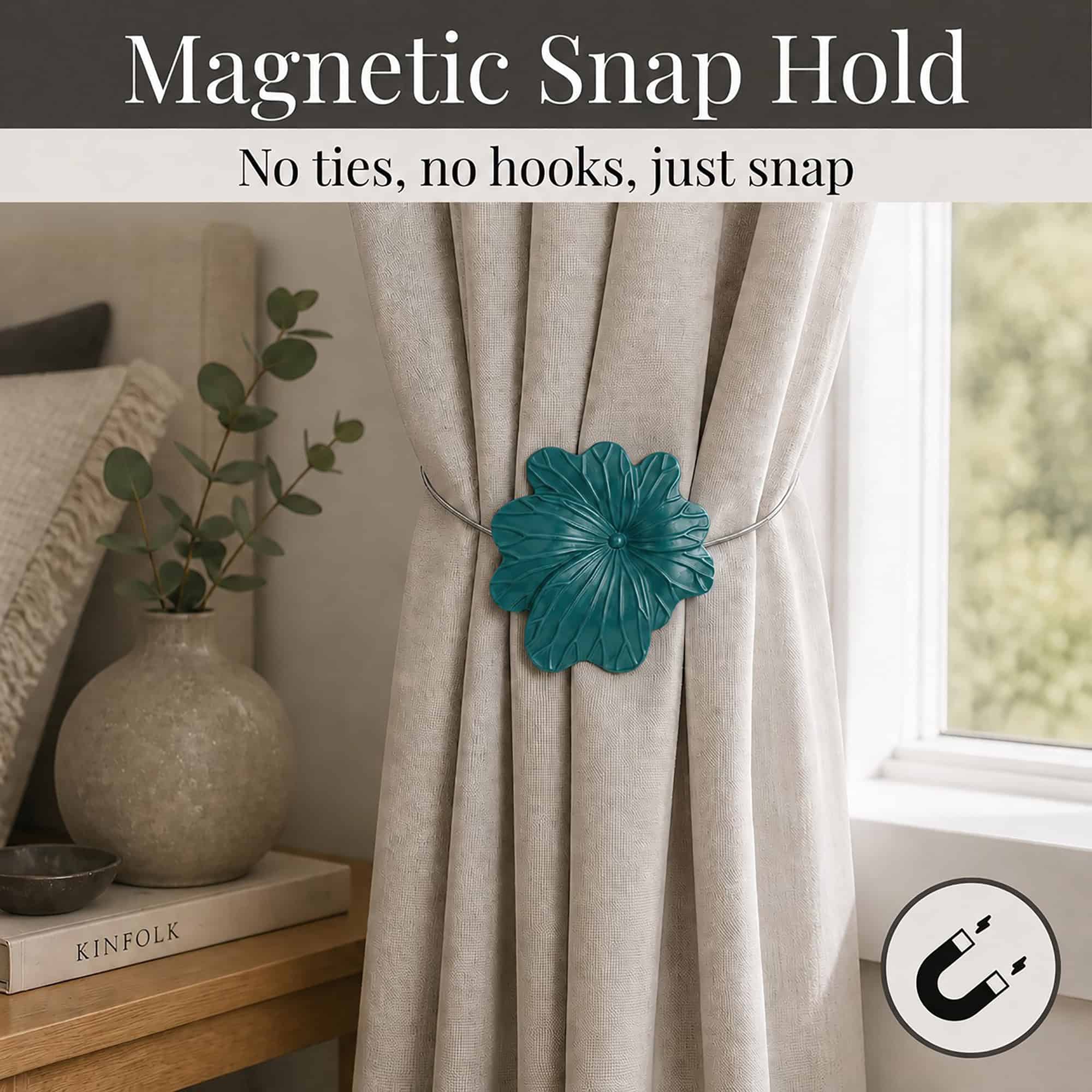 evideco-home-accessories-embrasse-rideau-fleur-vert-fonc-r-sine-magn-tique image 2