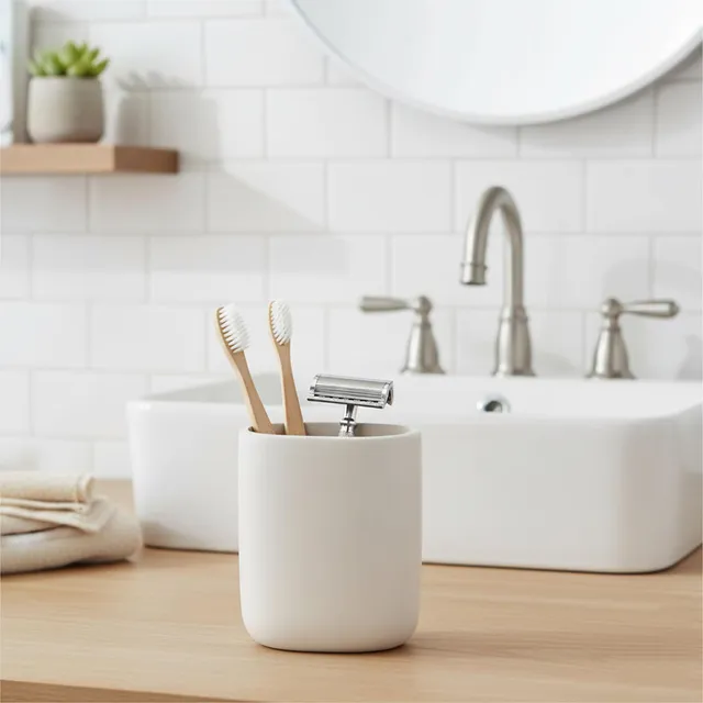 evideco-porte-brosse-dents-ovale-beige-accessoire-bain image 1