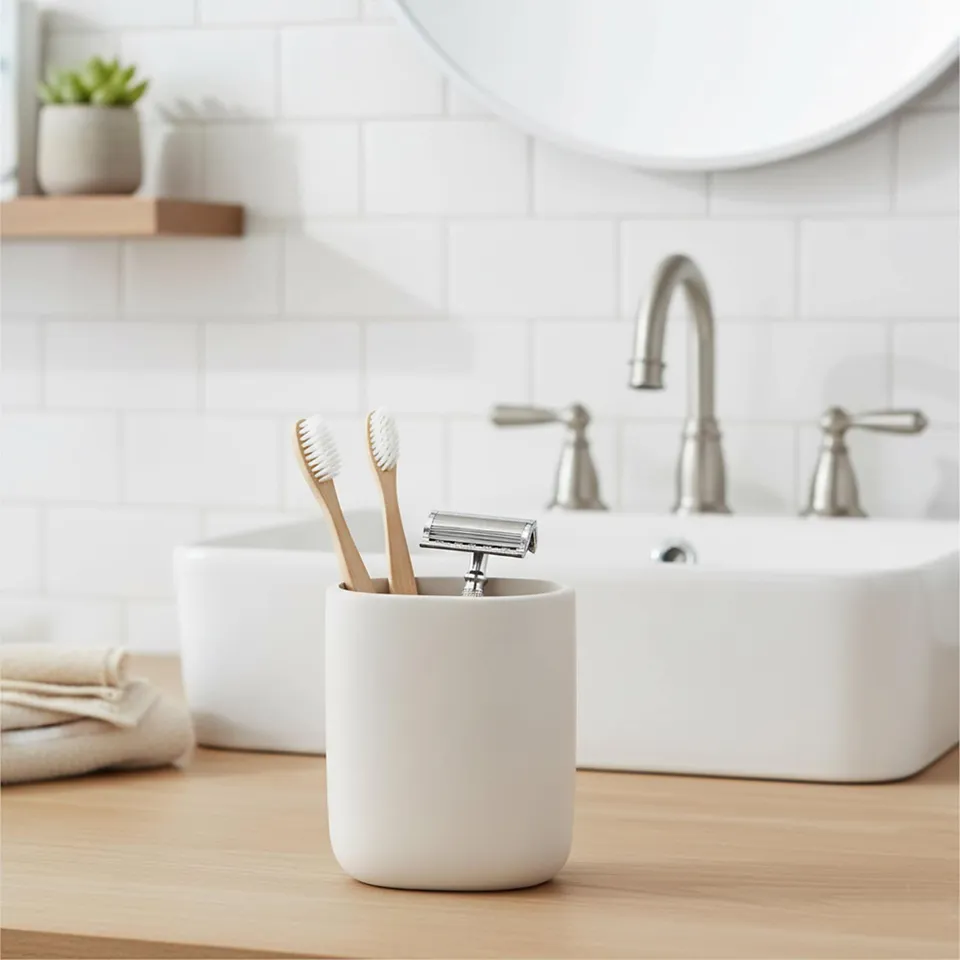 evideco-porte-brosse-dents-ovale-beige-accessoire-bain image 1