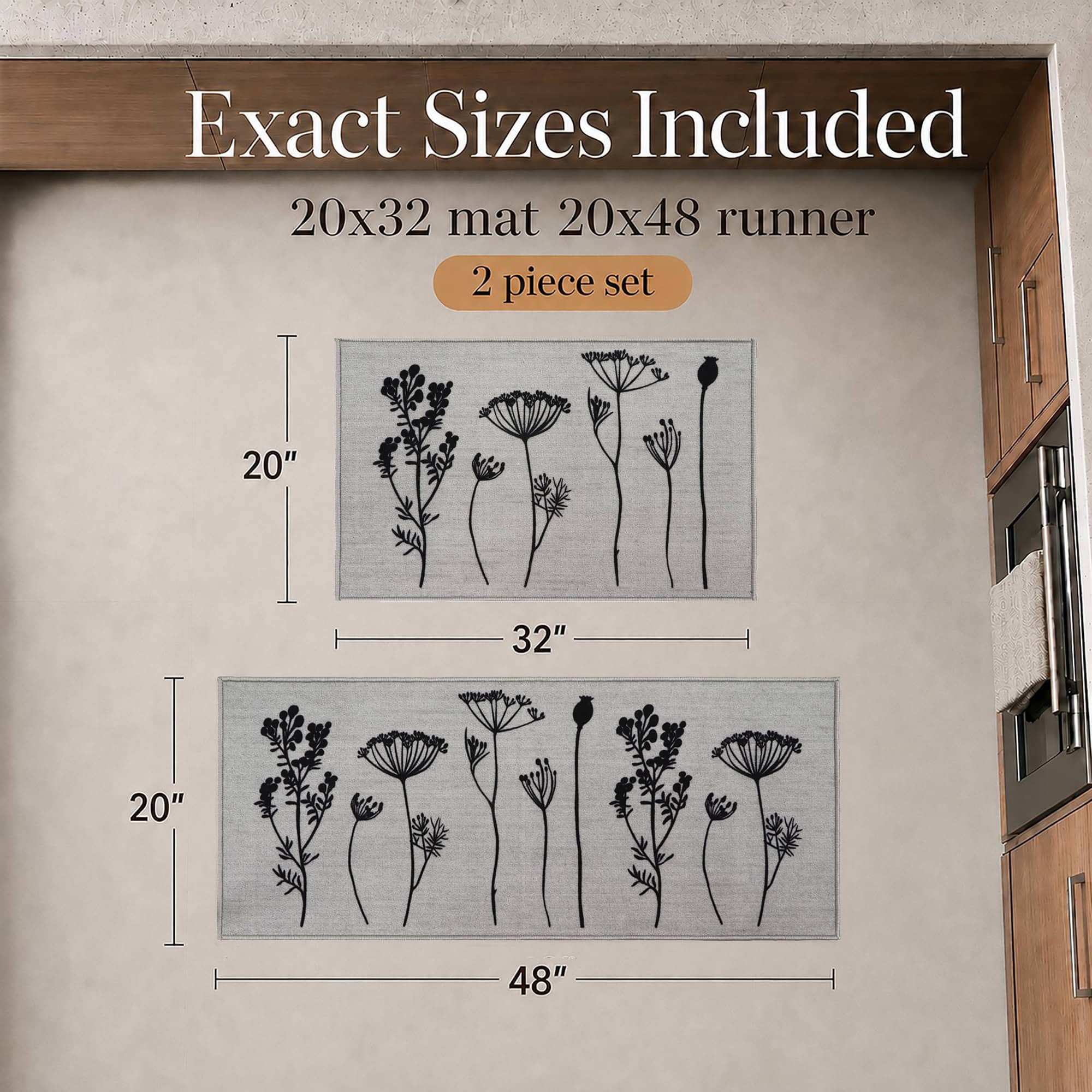 evideco-tapis-cuisine-lot-2-gris-noir-fleurs-antid-rapant image 2