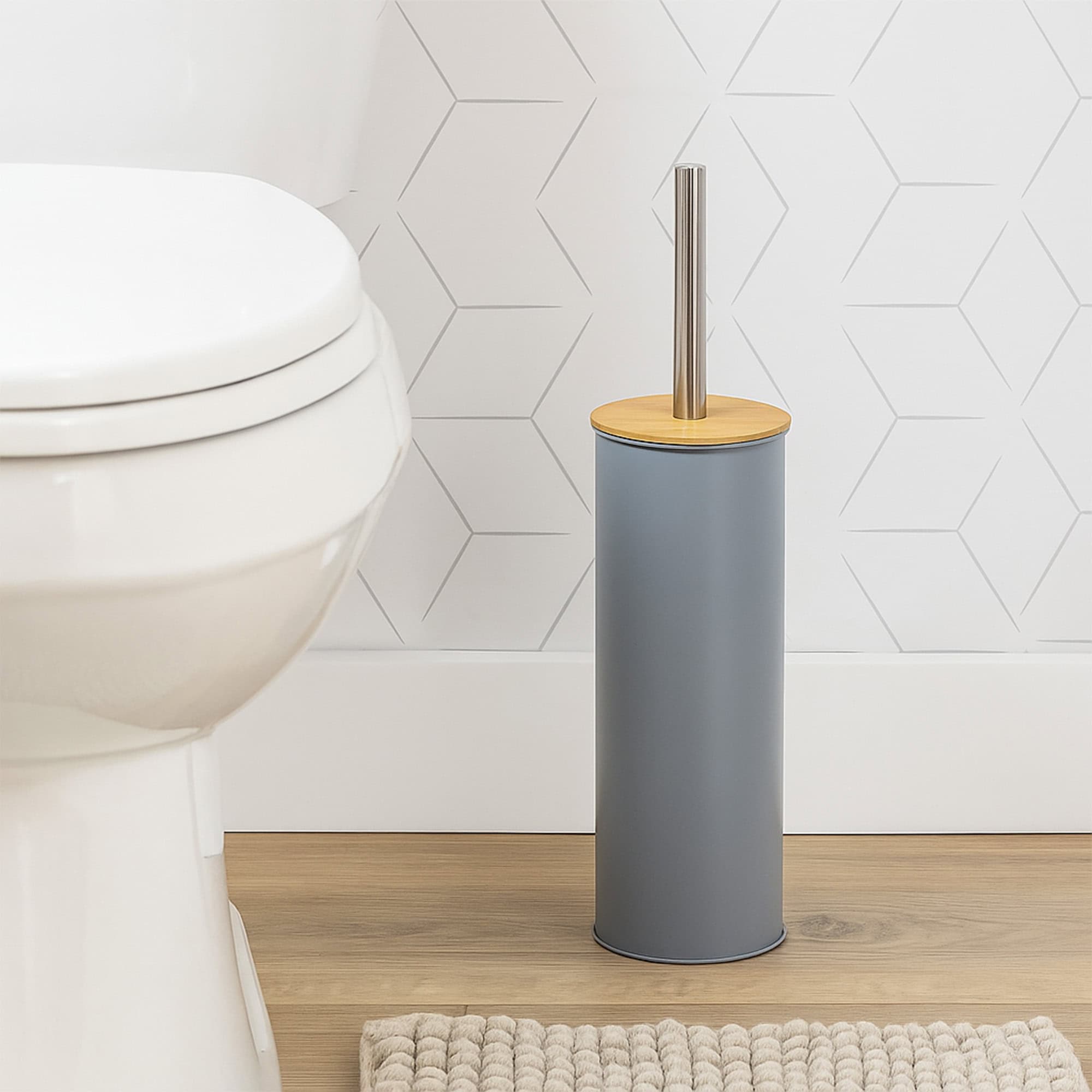 evideco-toilet-seats-brosse-wc-gris-m-tal-couvercle-bambou image 1