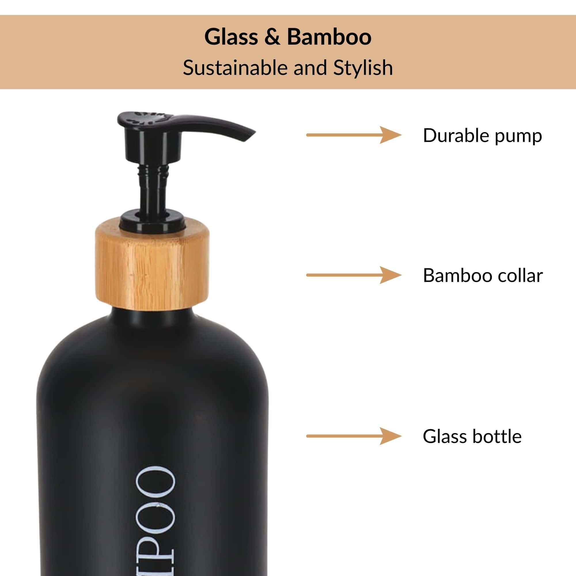 evideco-distributeur-shampooing-noir-mat-500-ml-verre-bambou image 4