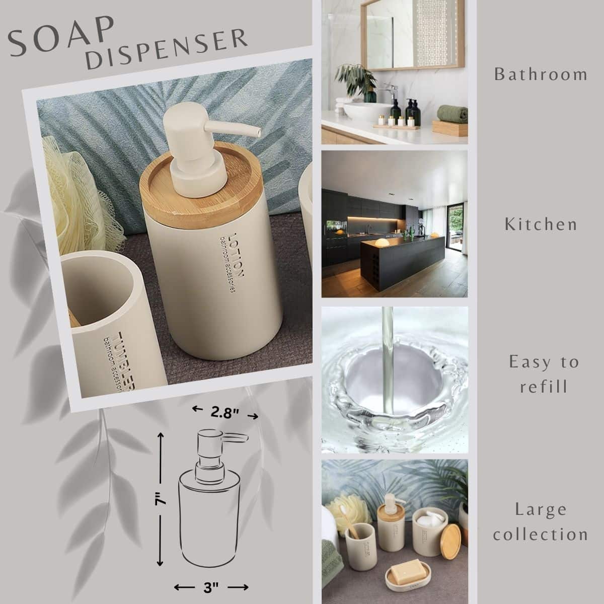 evideco-matte-beige-distributeur-savon-beige-bambou image 3