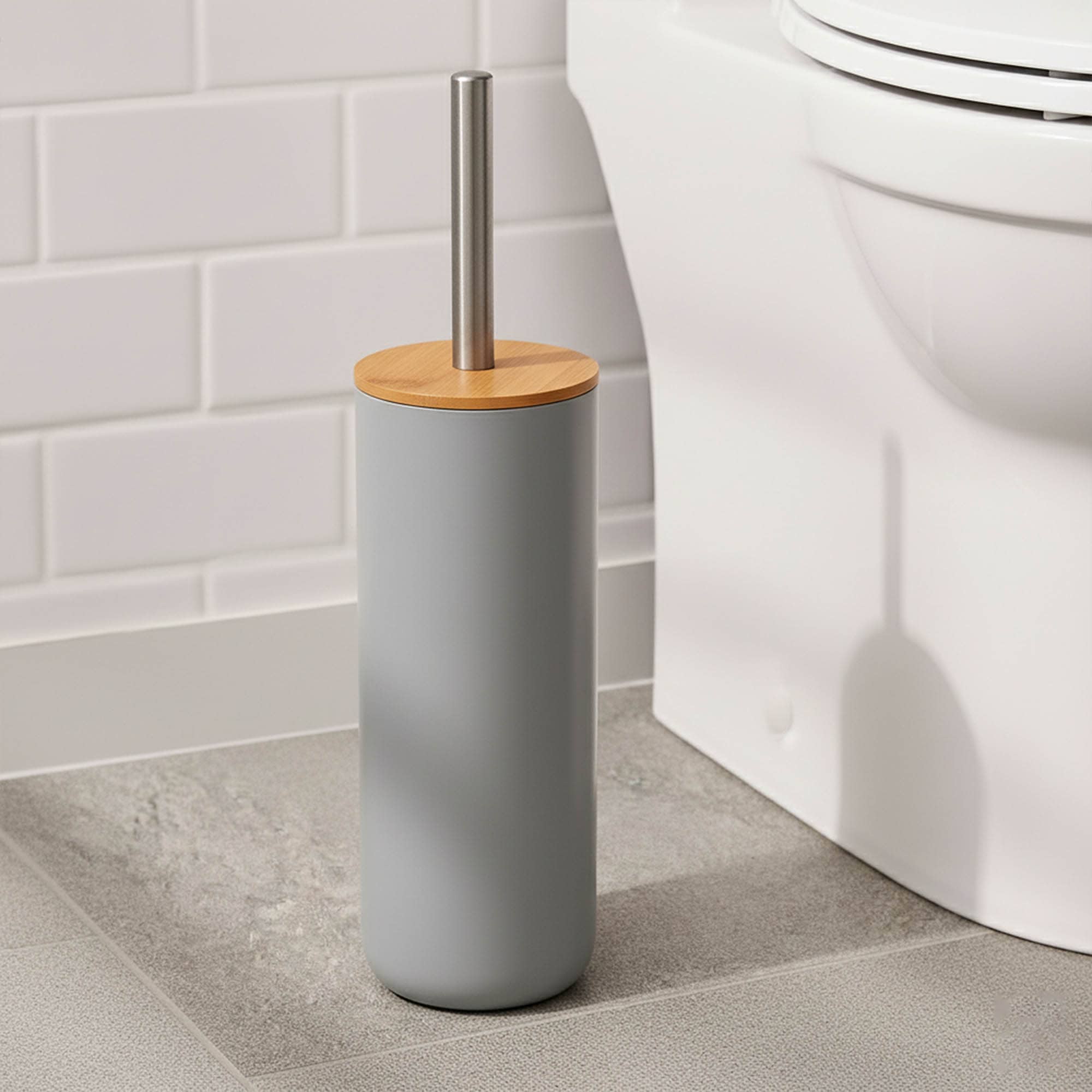 evideco-toilet-seats-brosse-wc-grise-bambou-avec-support image 2