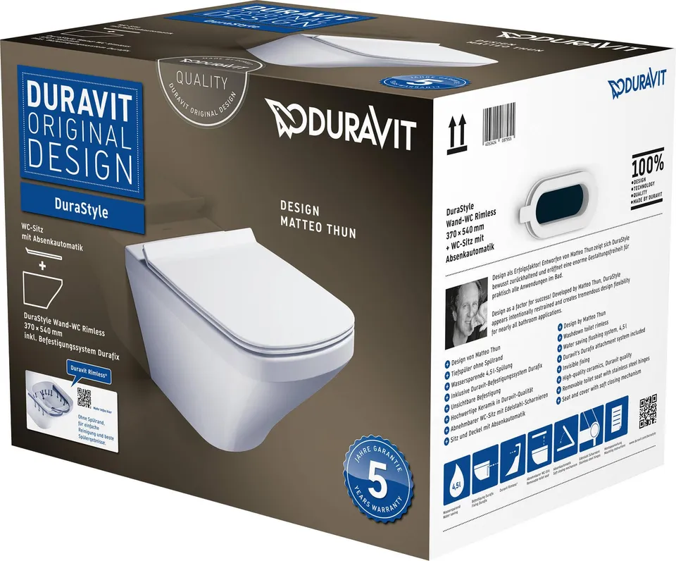 duravit-durastyle-wc-suspendu-rimless-blanc-abattant image 1