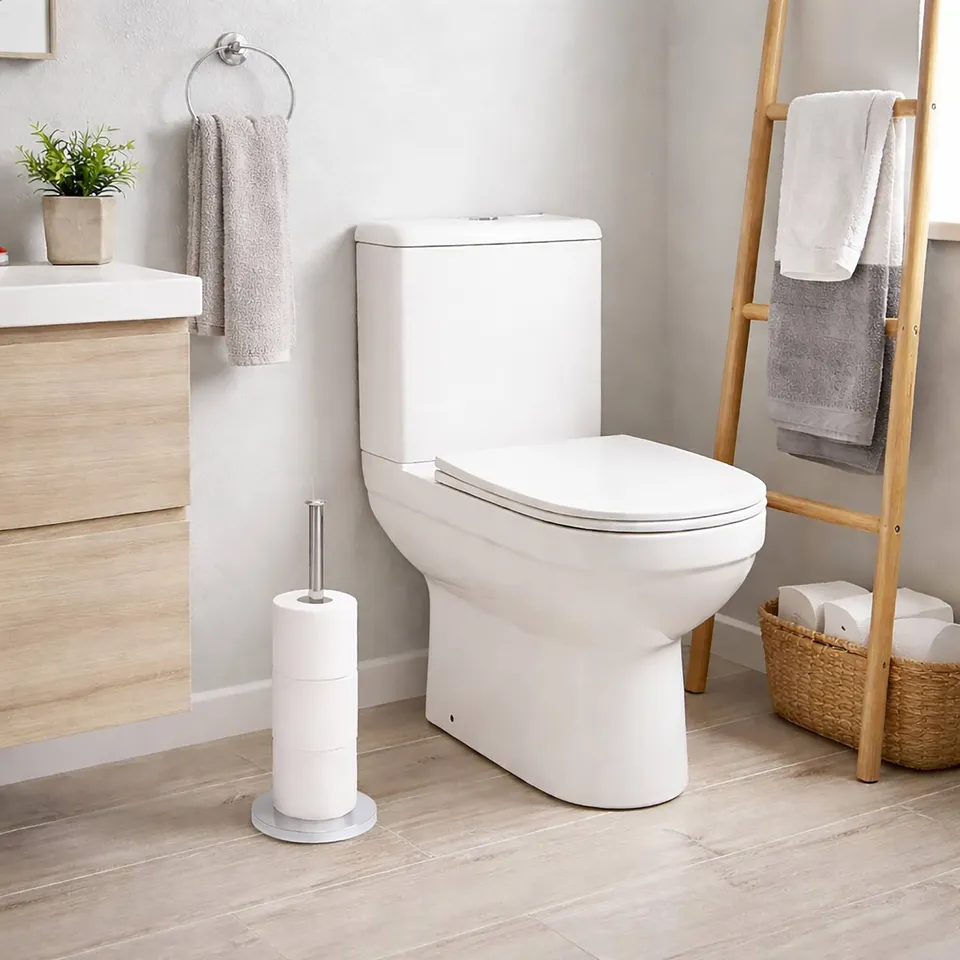 evideco-porte-papier-toilette-sur-pied-argent-4-rouleaux image 1