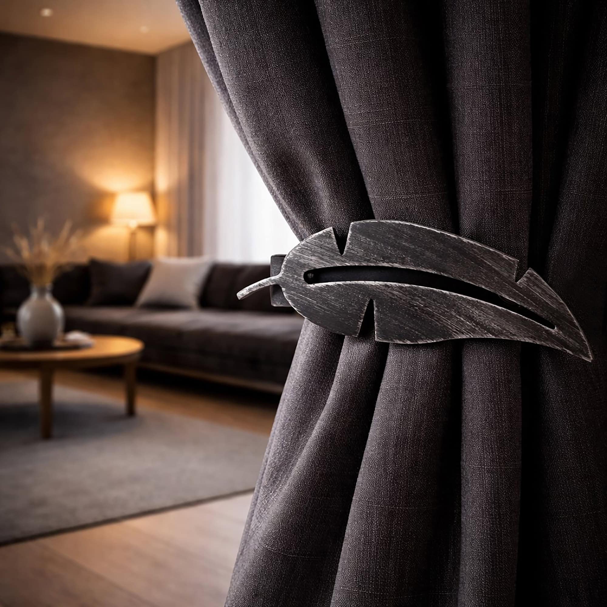 evideco-home-accessories-embrasse-rideau-magn-tique-plume-noir-argent image 6
