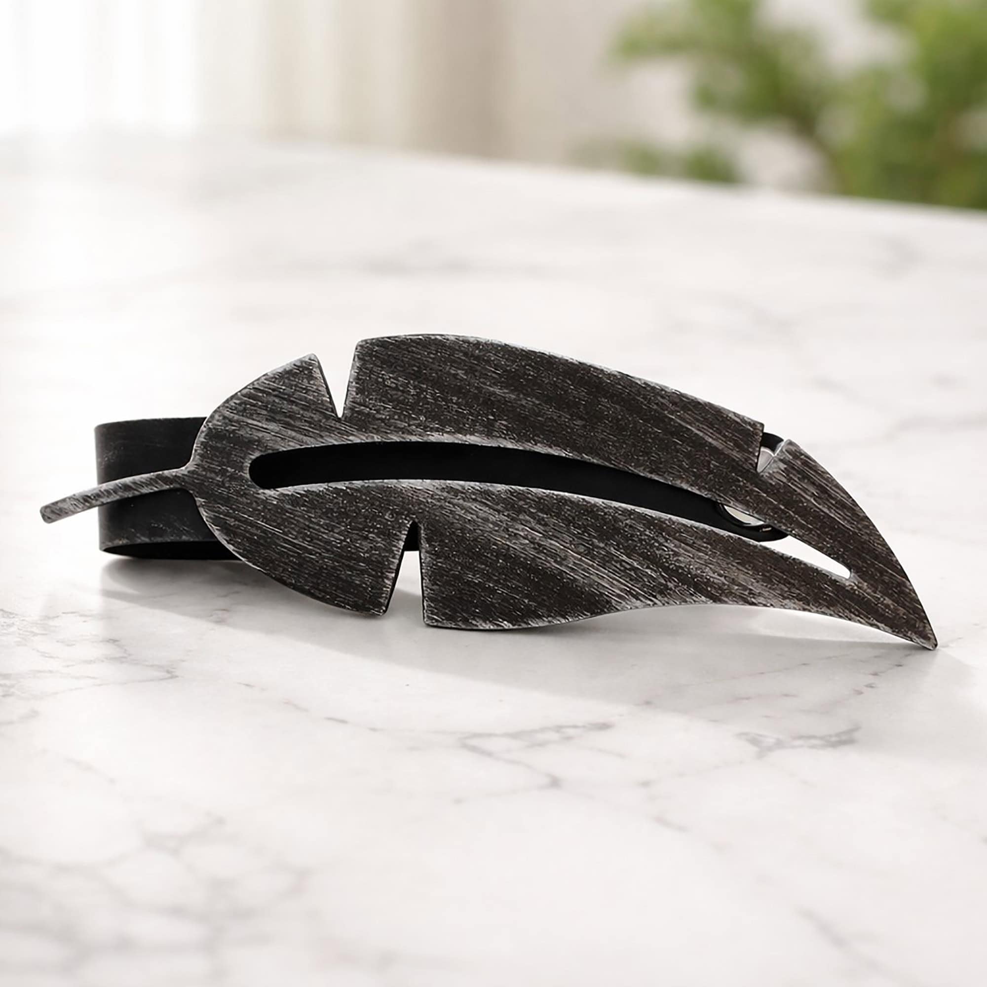 evideco-home-accessories-embrasse-rideau-magn-tique-plume-noir-argent image 2