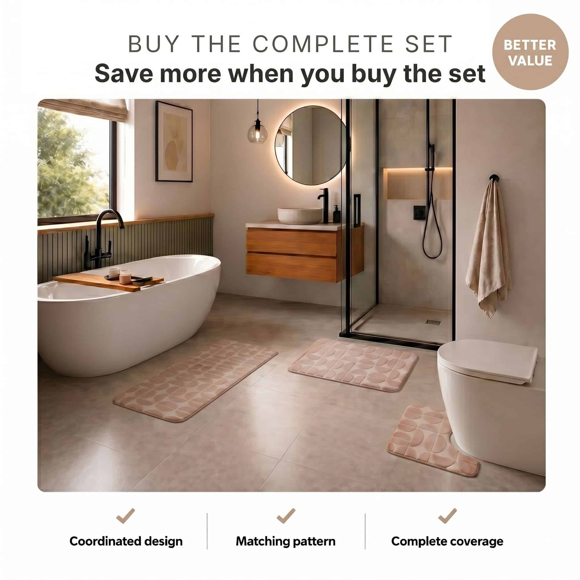evideco-bathroom-mats-set-tapis-bain-caramel-m-moire-3-pi-ces image 5