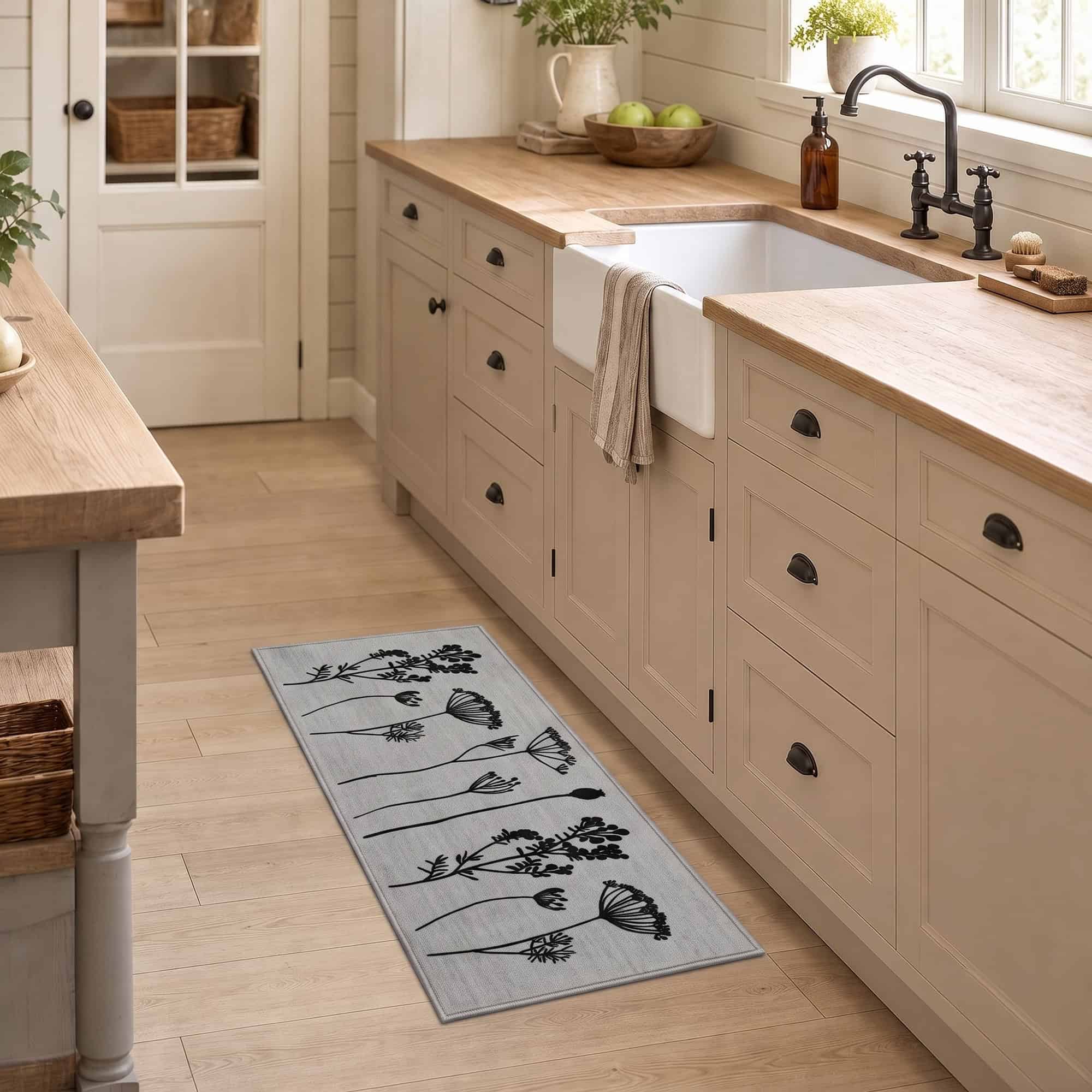 evideco-home-accessories-wildflowers-tapis-cuisine-48x20-gris-noir-effet-laine image 7