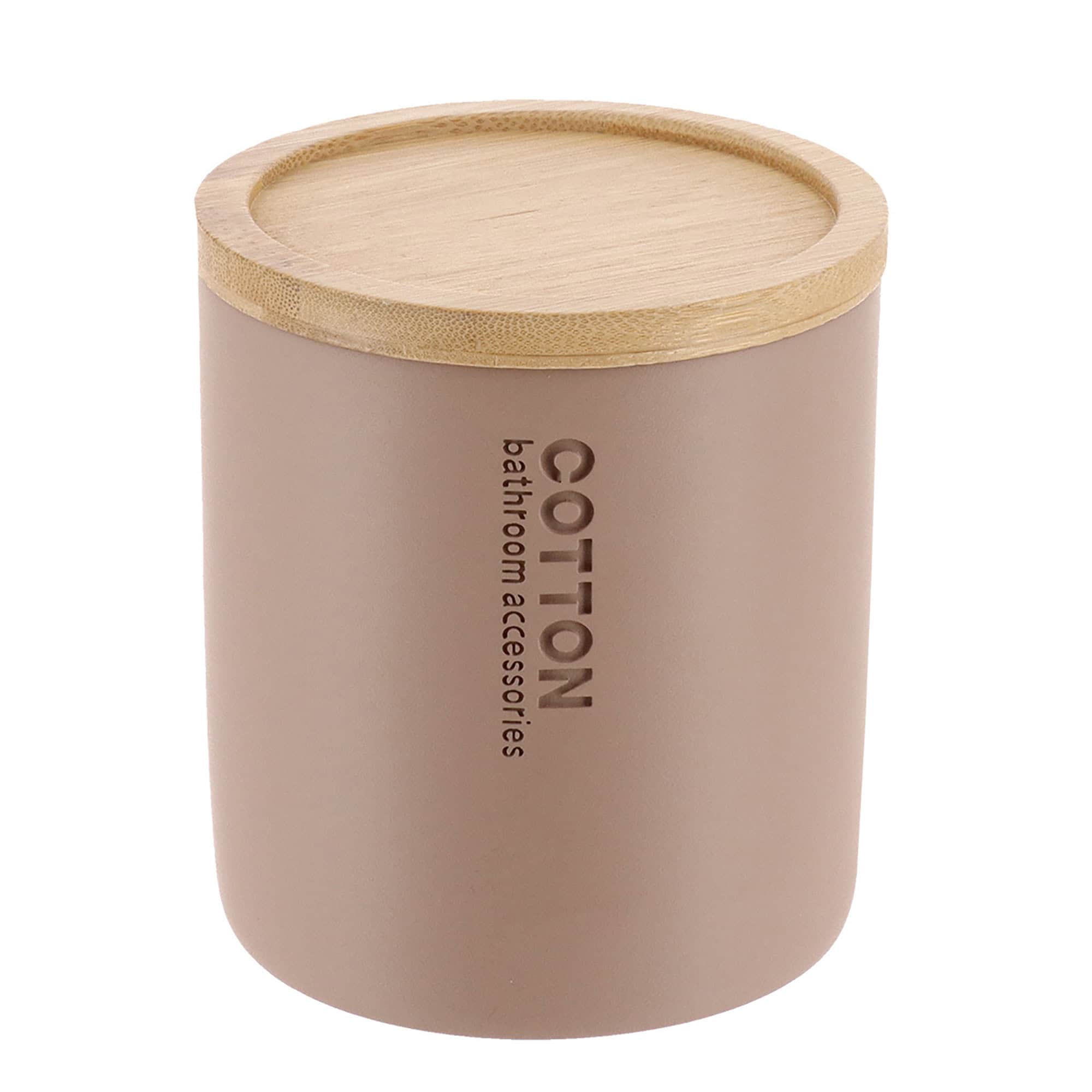 evideco-bathroom-accessories-bo-te-coton-cappuccino-couvercle-bambou image 7