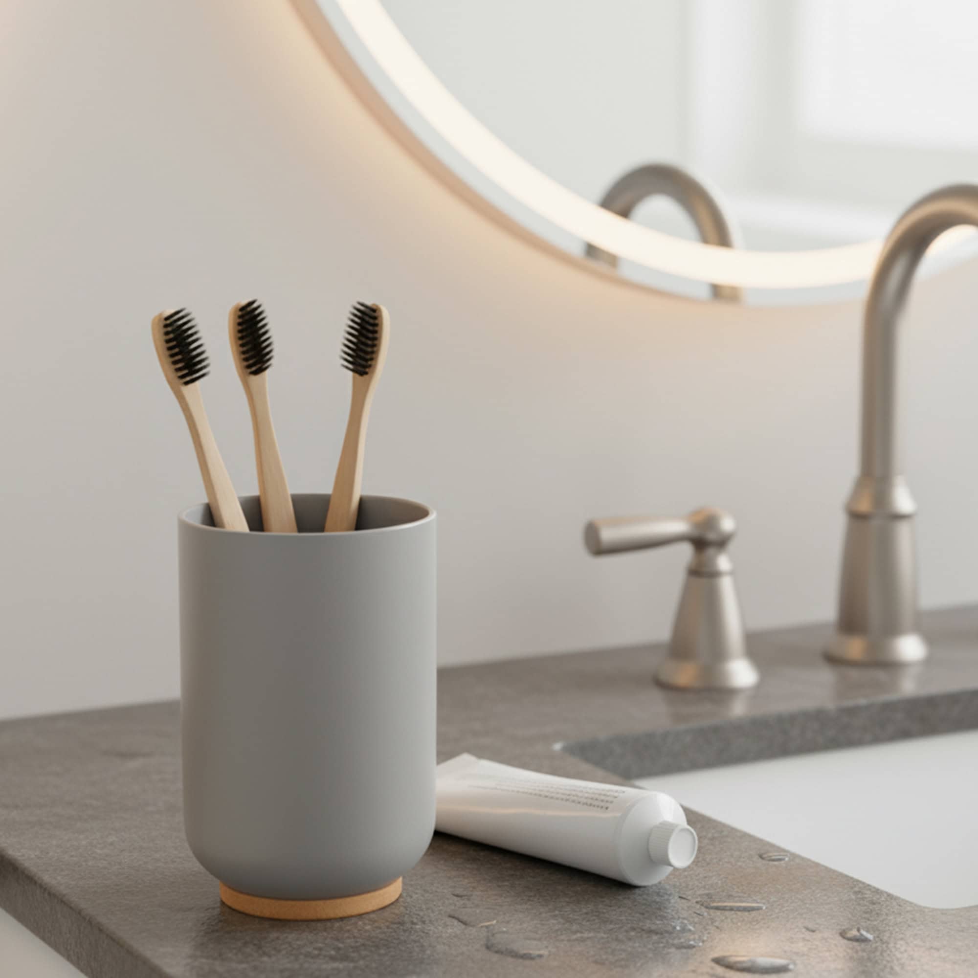 evideco-padang-gobelet-salle-de-bain-gris-bambou-30-cl image 1