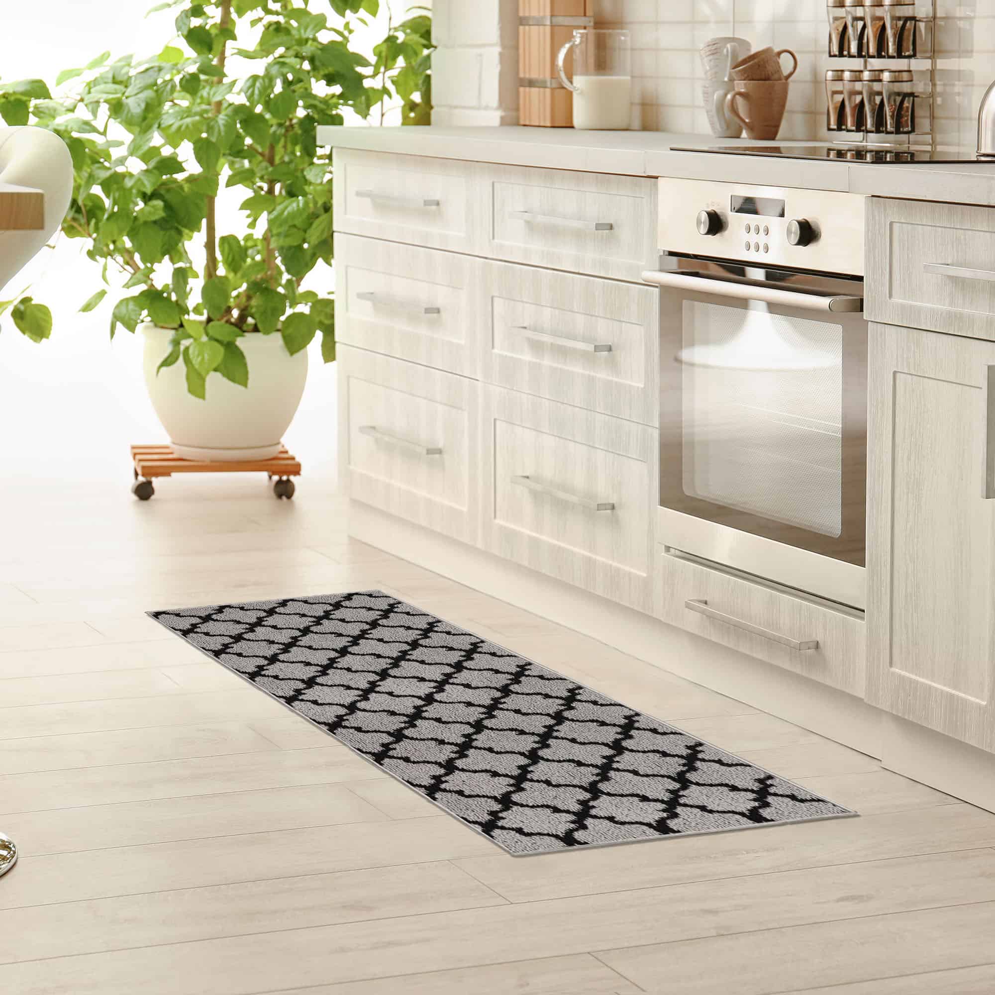 evideco-arabesque-tapis-cuisine-gris-noir-48x20-effet-laine image 2