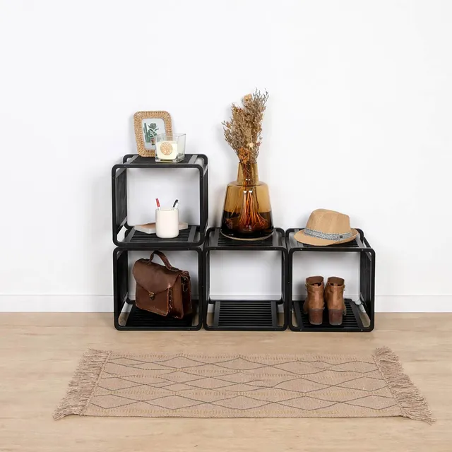 evideco-smart-kube-cube-rangement-bambou-noir-lot-4-empilable image 1