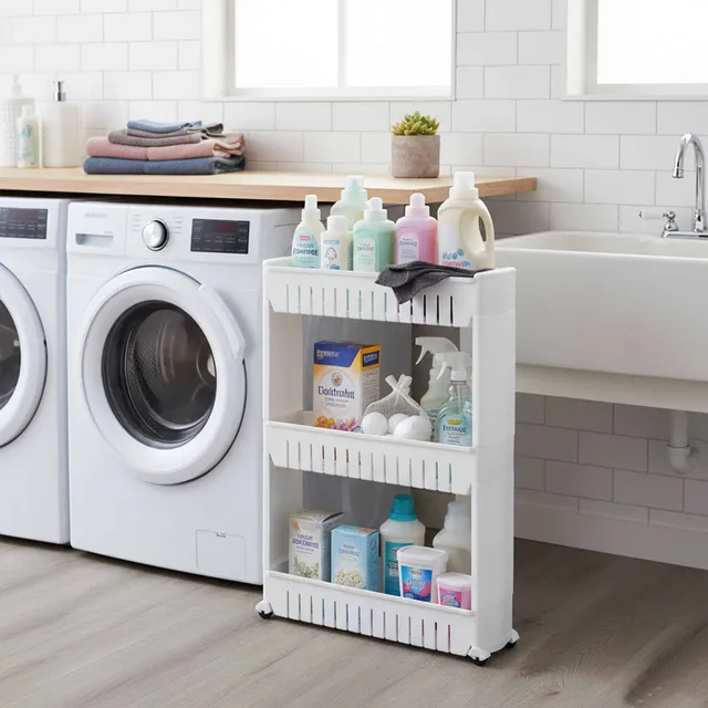 evideco-bathroom-storage-desserte-3-niveaux-blanche-roulettes image 1