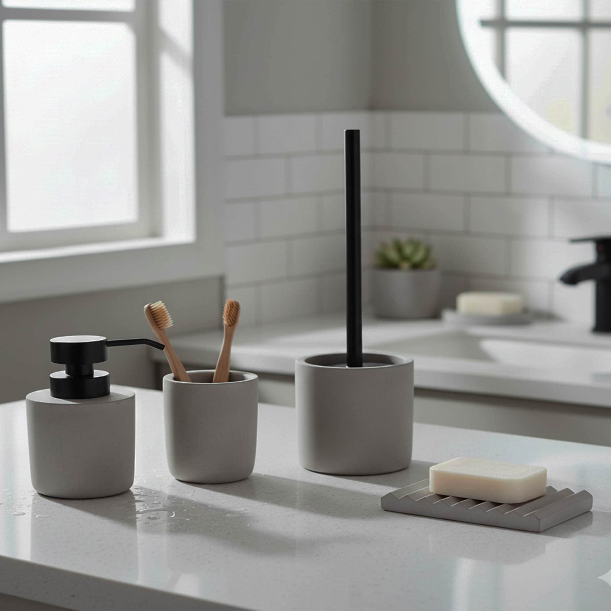 evideco-bathroom-accessories-set-4-accessoires-salle-de-bain-ciment-gris image 1