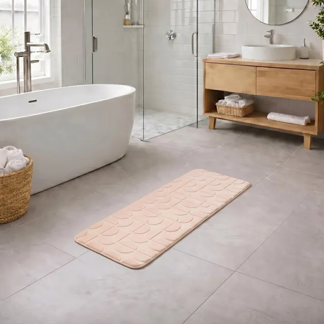 evideco-demi-lune-tapis-de-bain-rose-45x120-mousse-m-moire image 1