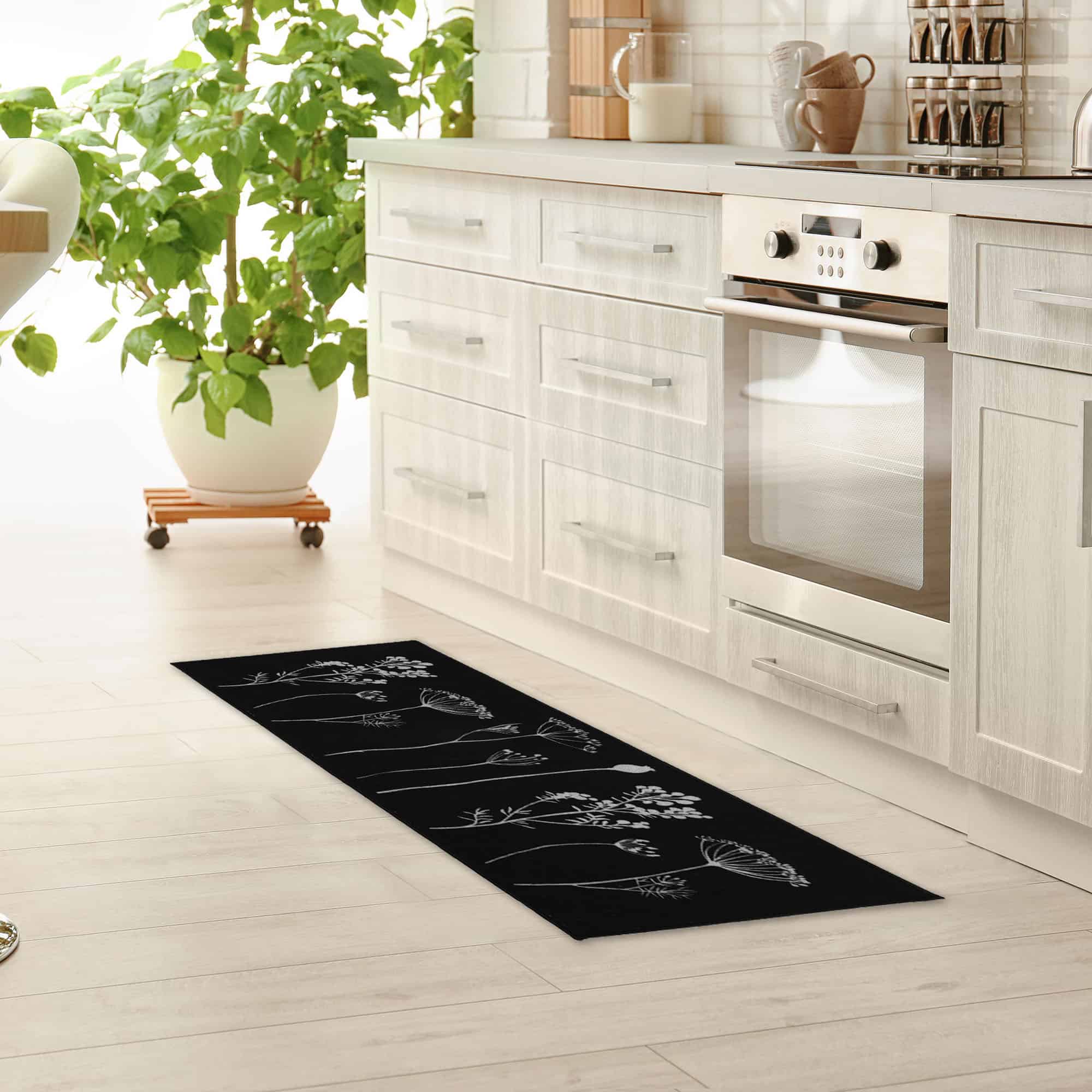 evideco-home-accessories-tapis-cuisine-noir-gris-fleurs-lot-2-lavable image 5