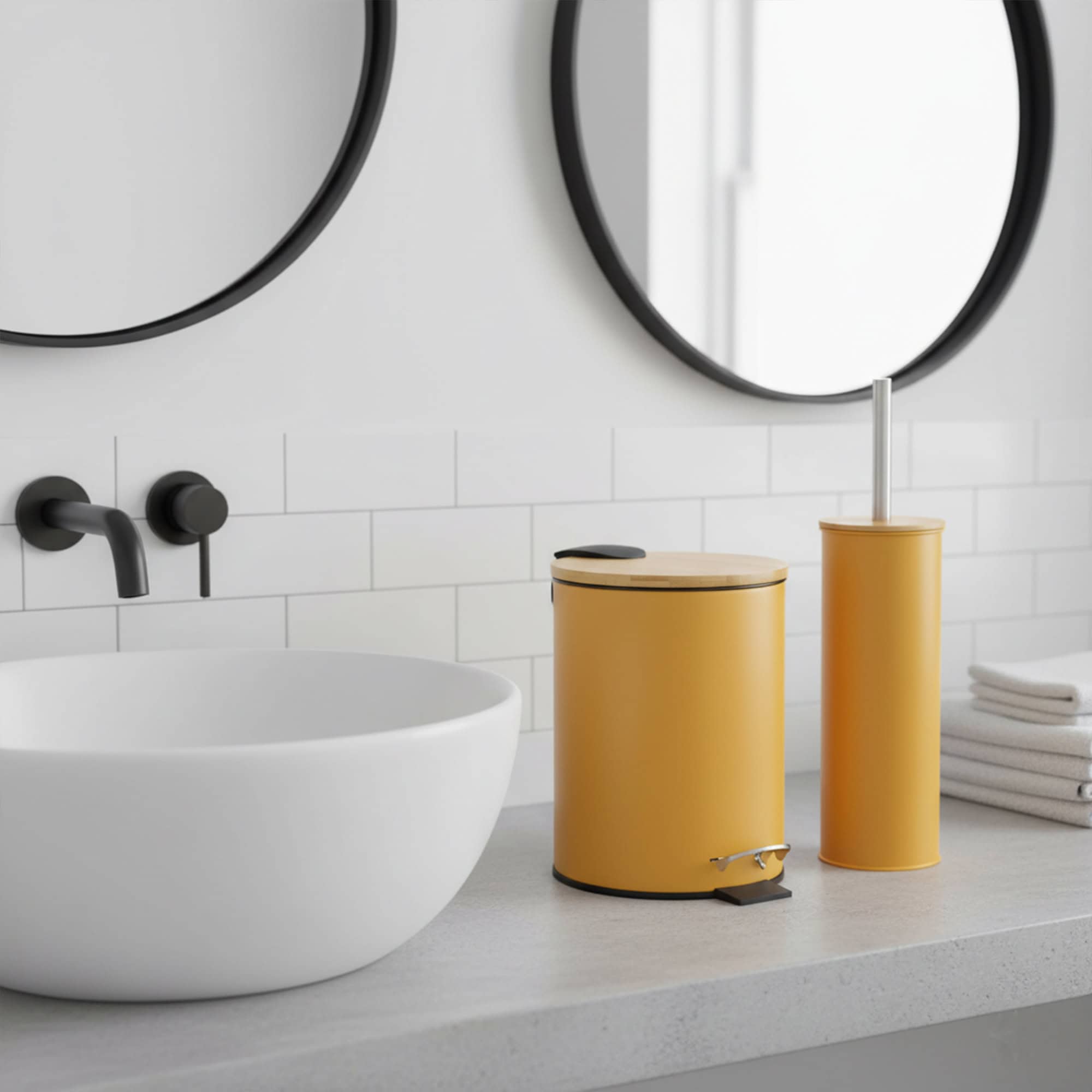 evideco-set-salle-de-bain-poubelle-brosse-wc-jaune-moutarde image 1