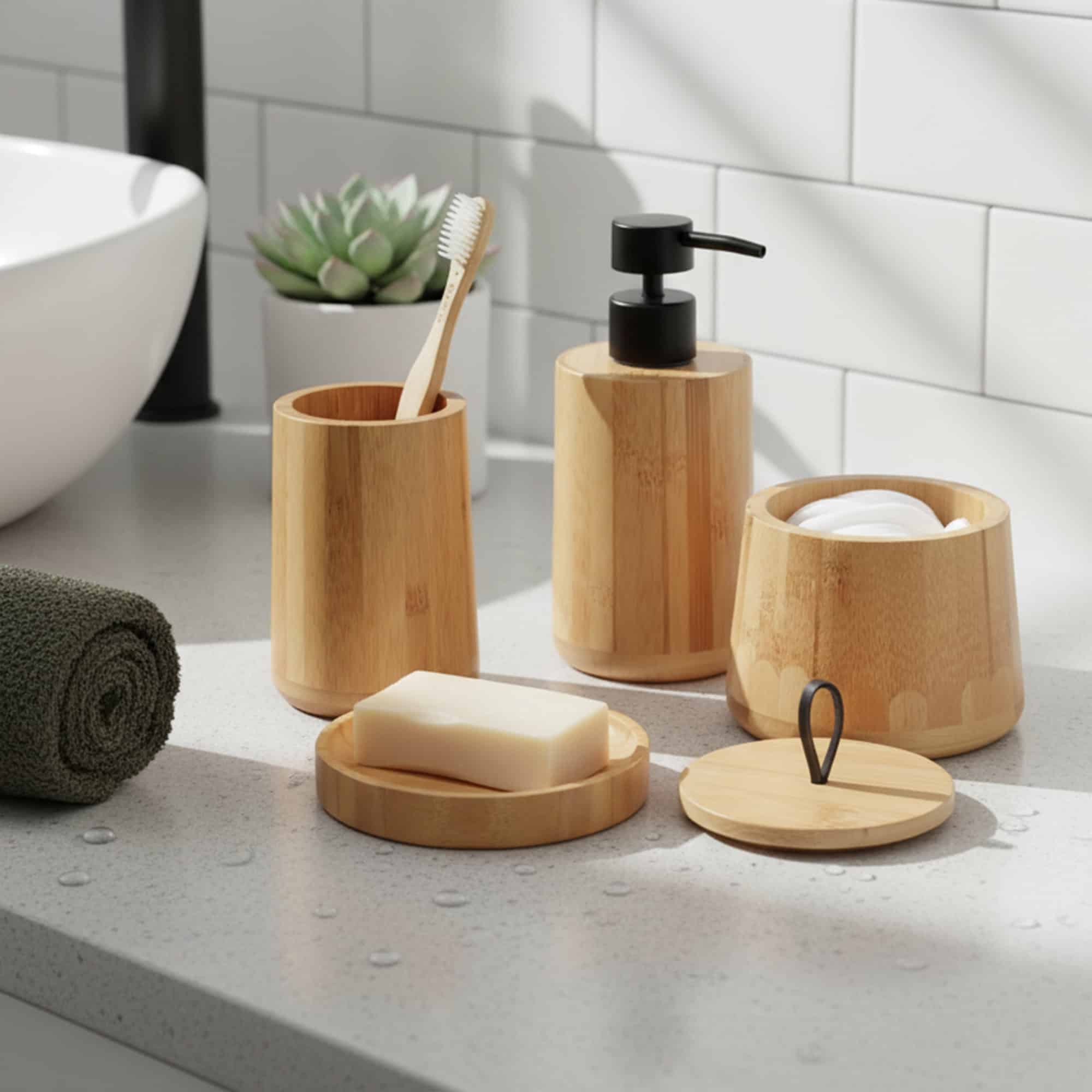 evideco-bathroom-gobelet-bambou-porte-brosse-dents-naturel image 3