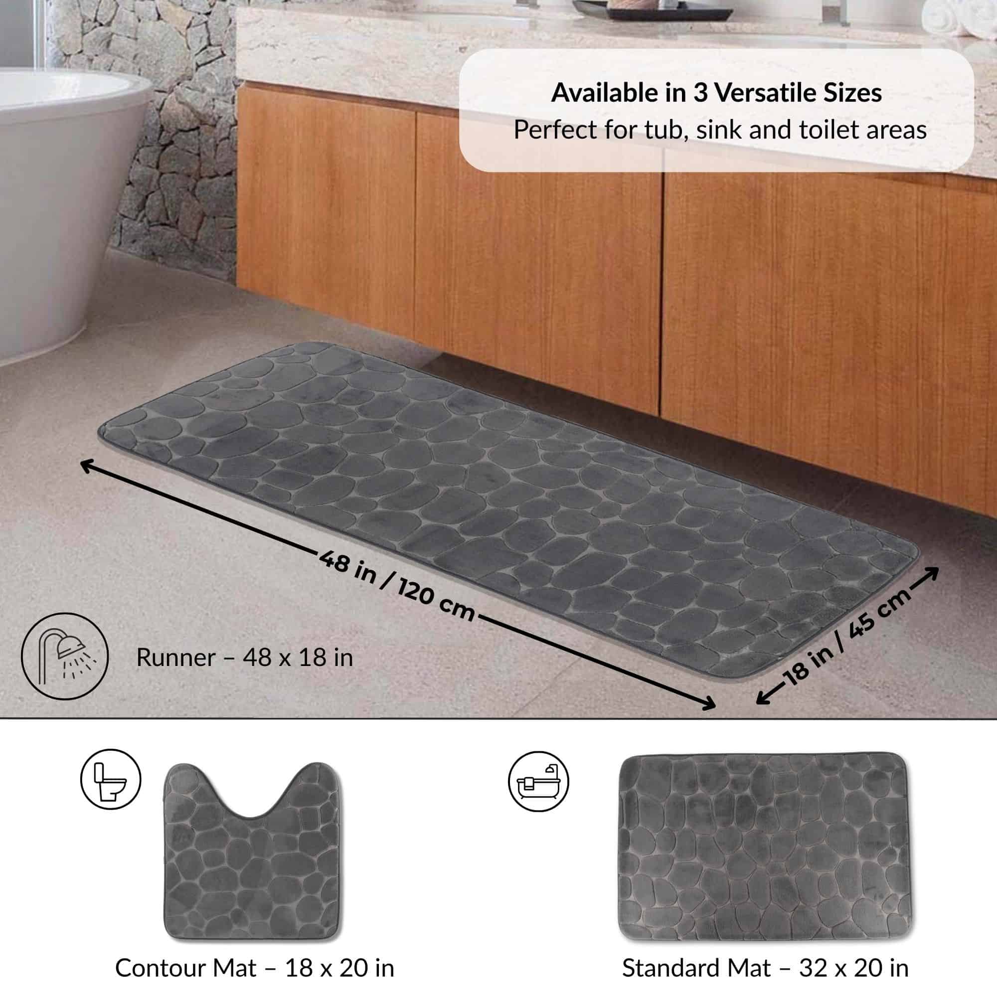 evideco-bathroom-mats-tapis-de-bain-48x18-gris-fonc-mousse-m-moire-galet image 4