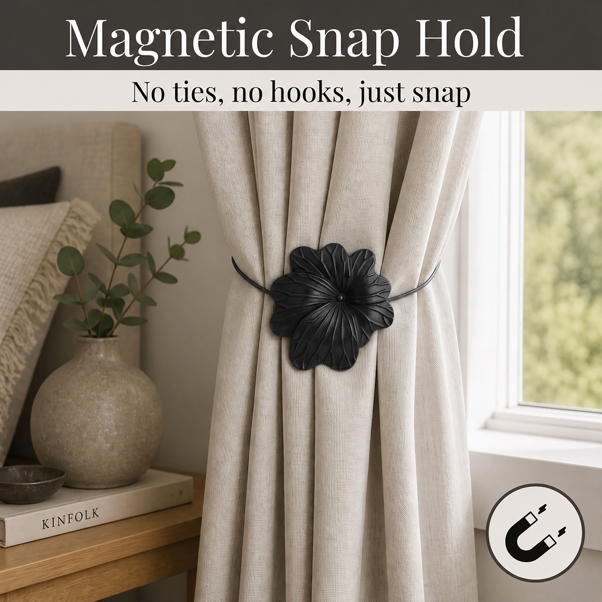 evideco-home-accessories-embrasse-rideau-fleur-noir-mat-lot-2 image 2