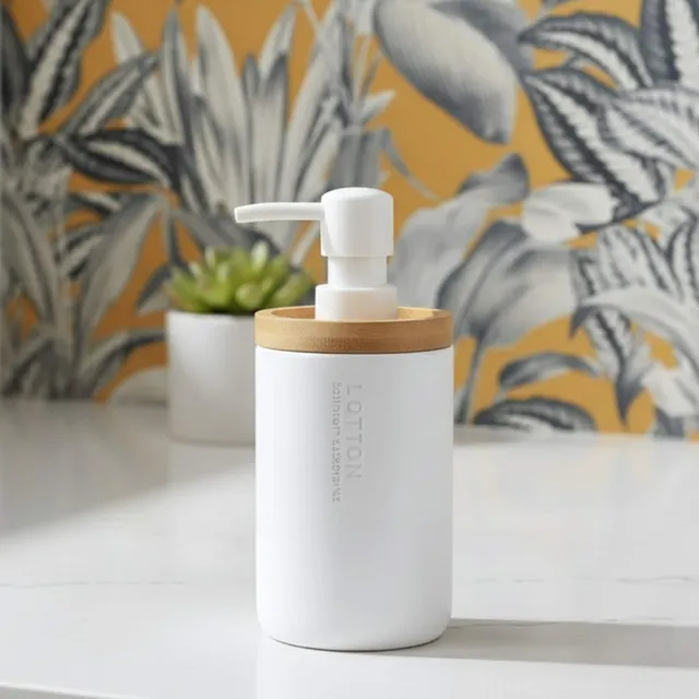 evideco-bathroom-accessories-distributeur-savon-blanc-bambou-polyresine image 1