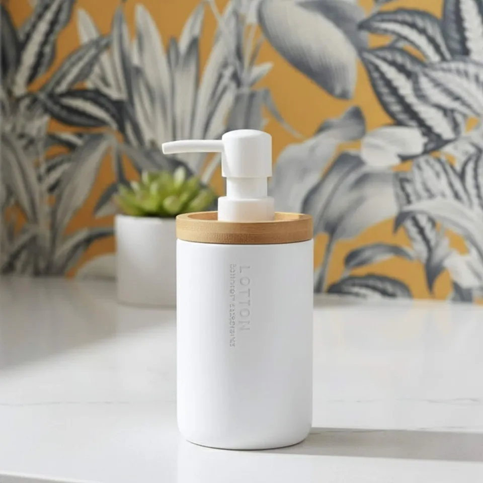 evideco-bathroom-accessories-distributeur-savon-blanc-bambou-polyresine image 1