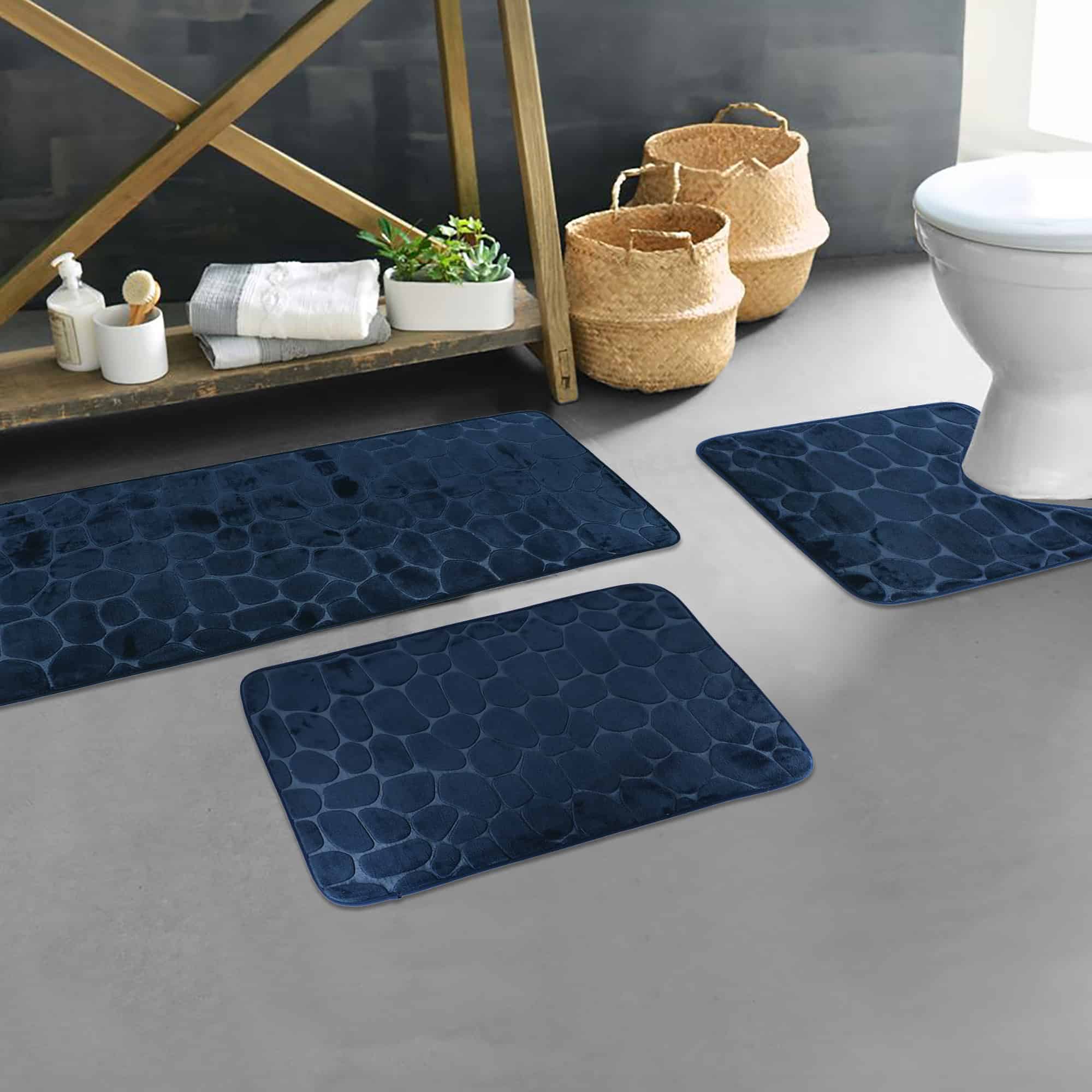 evideco-memory-foam-tapis-de-bain-bleu-marine-lot-3-antid-rapant image 1