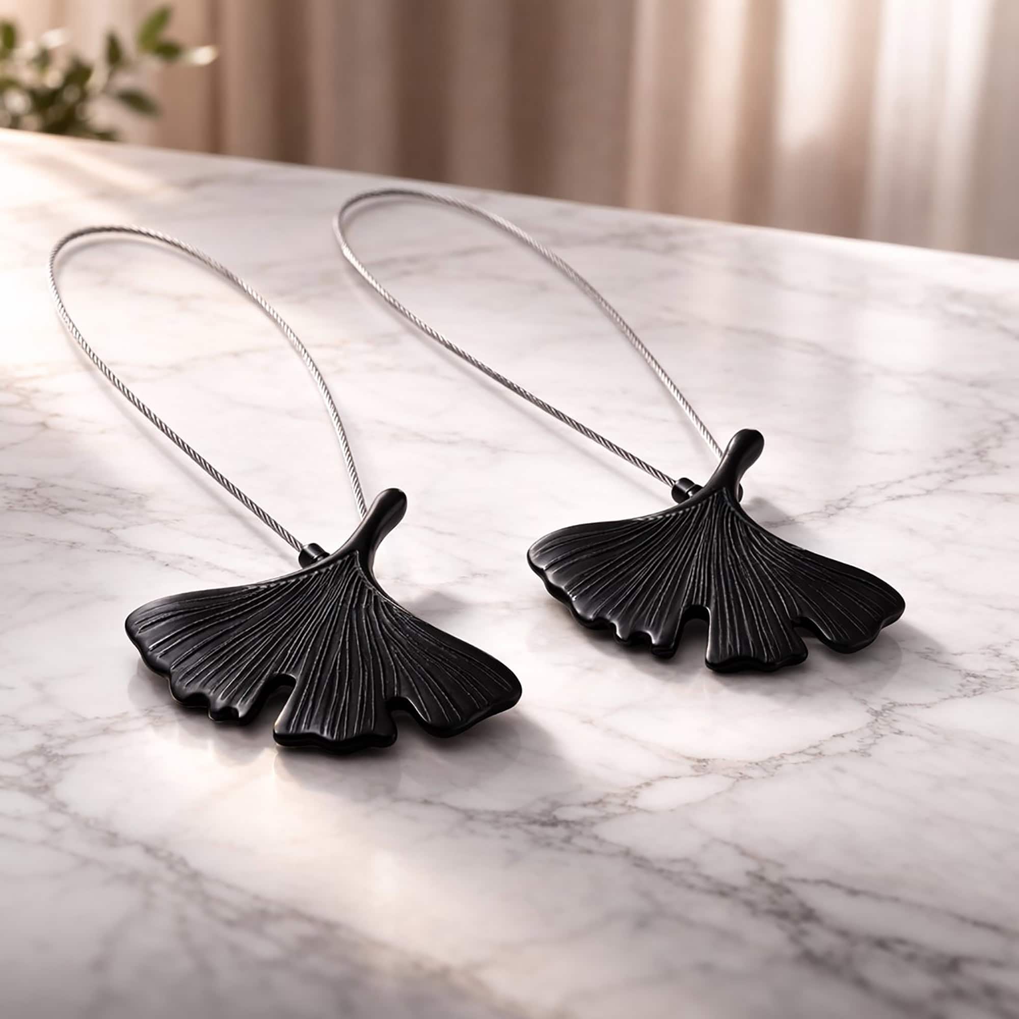 evideco-home-accessories-embrasse-rideau-magn-tique-noir-ginkgo-lot-2 image 1