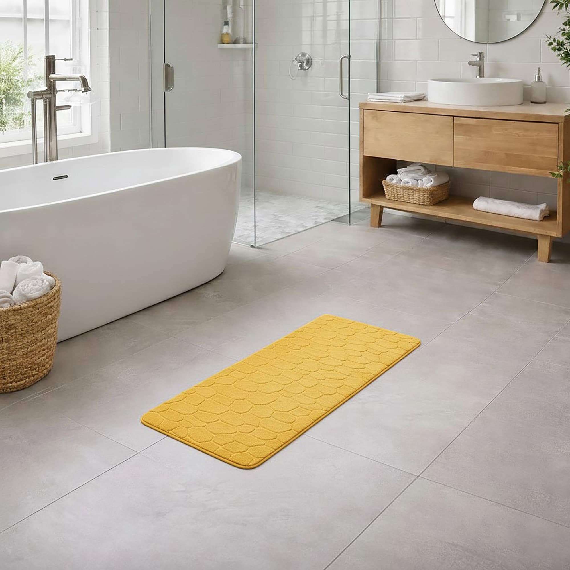 evideco-tapis-de-bain-m-moire-de-forme-jaune-moutarde-122x46 image 2