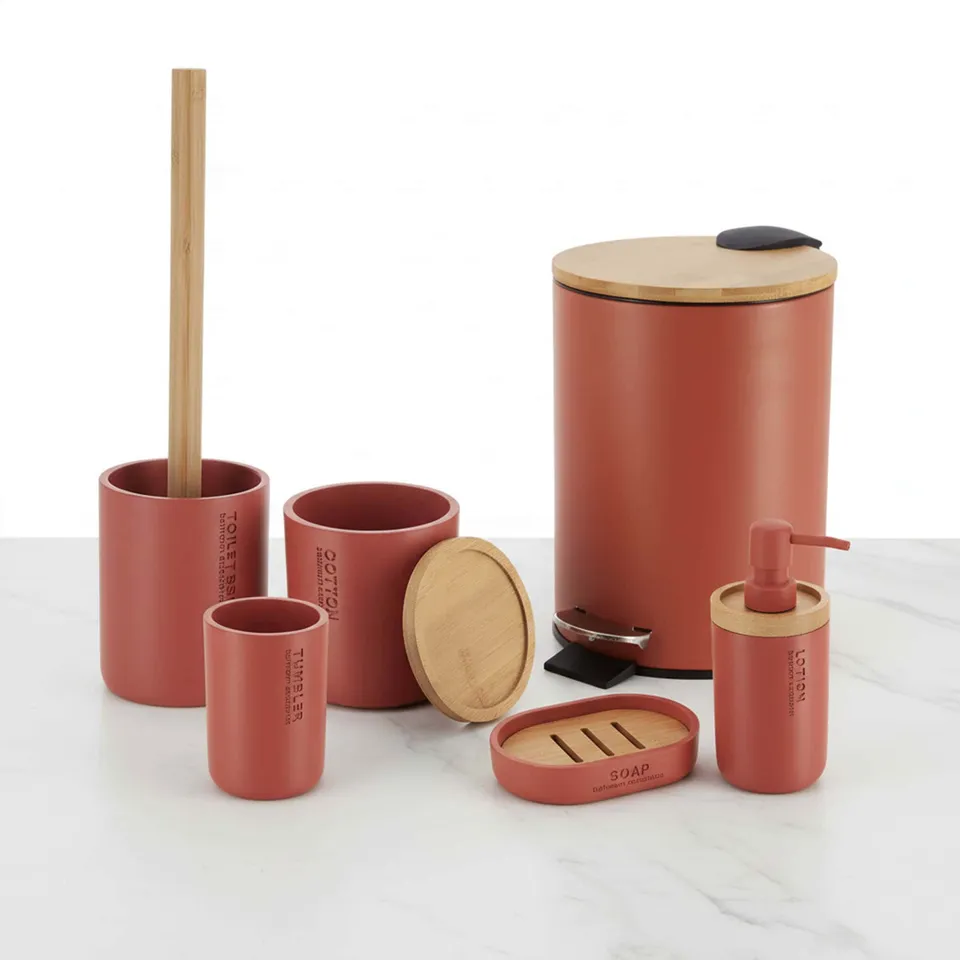 evideco-ensemble-accessoires-salle-de-bain-terracotta-6-pi-ces image 1