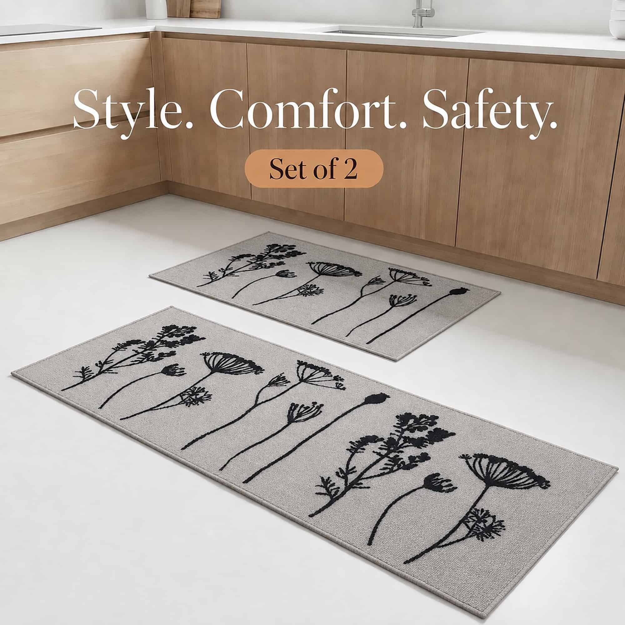 evideco-tapis-cuisine-lot-2-gris-noir-fleurs-antid-rapant image 7