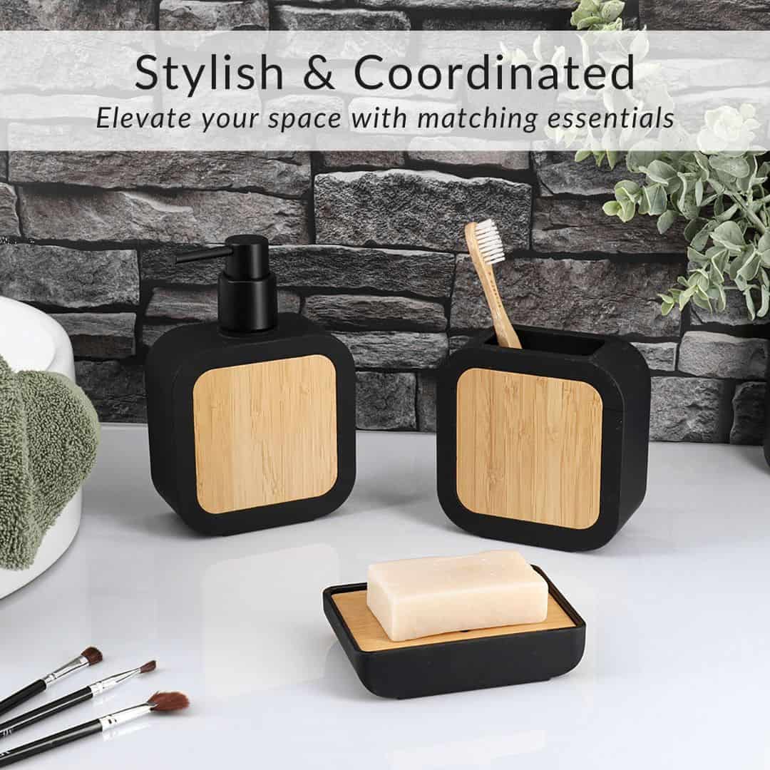 evideco-bathroom-accessories-set-salle-de-bain-noir-bambou-4-pi-ces image 2