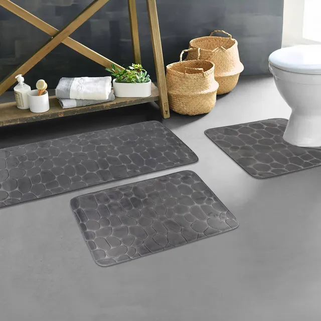 evideco-tapis-salle-de-bain-mousse-gris-fonc-lot-3 image 1