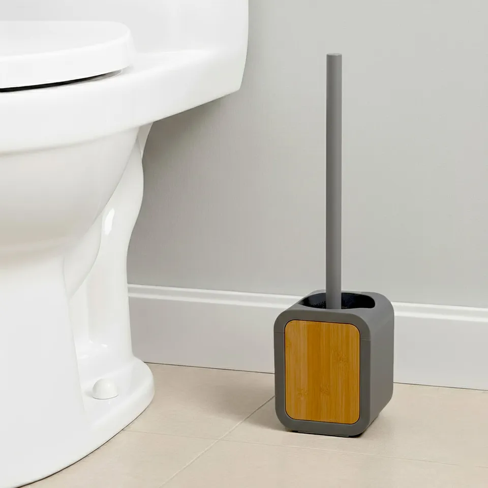 evideco-brosse-wc-gris-caoutchouc-acacia-avec-support image 1