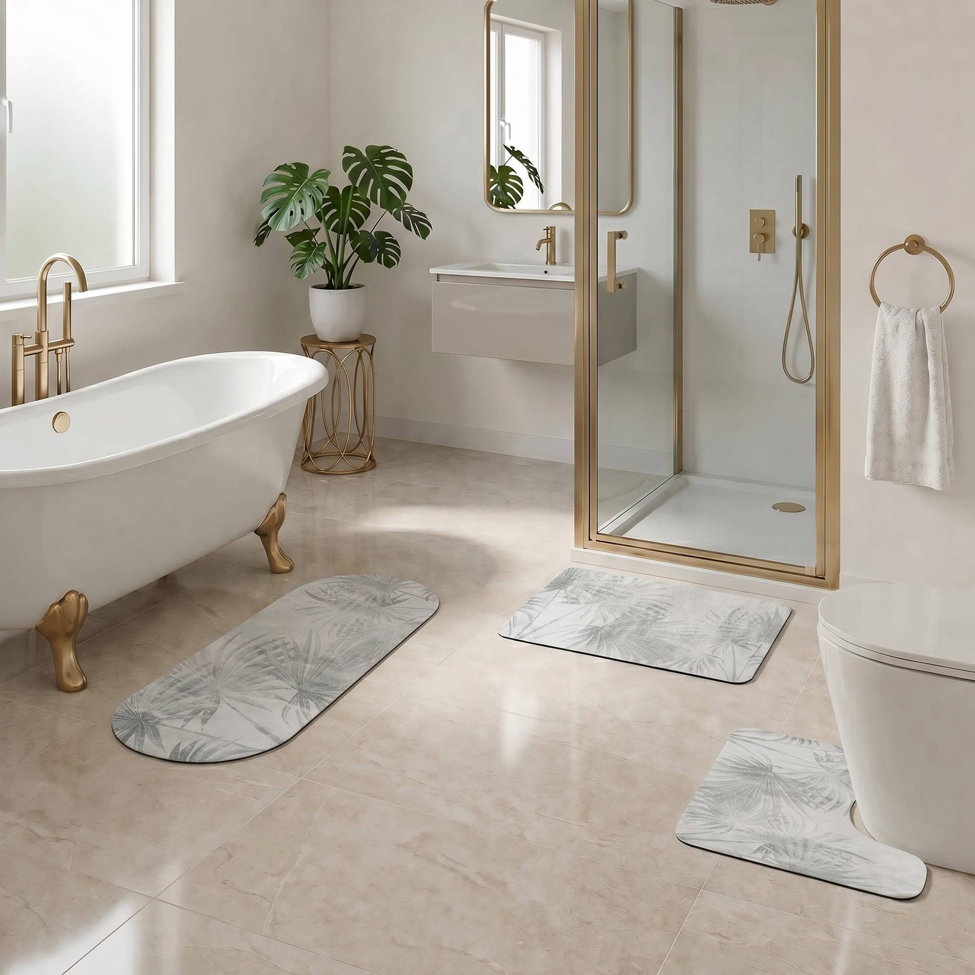 evideco-palm-breeze-lot-3-tapis-de-bain-gris-palmier-antid-rapant image 1