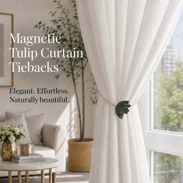 evideco-home-accessories-embrasse-rideau-magn-tique-tulipe-noir-argent-r-sine image 1