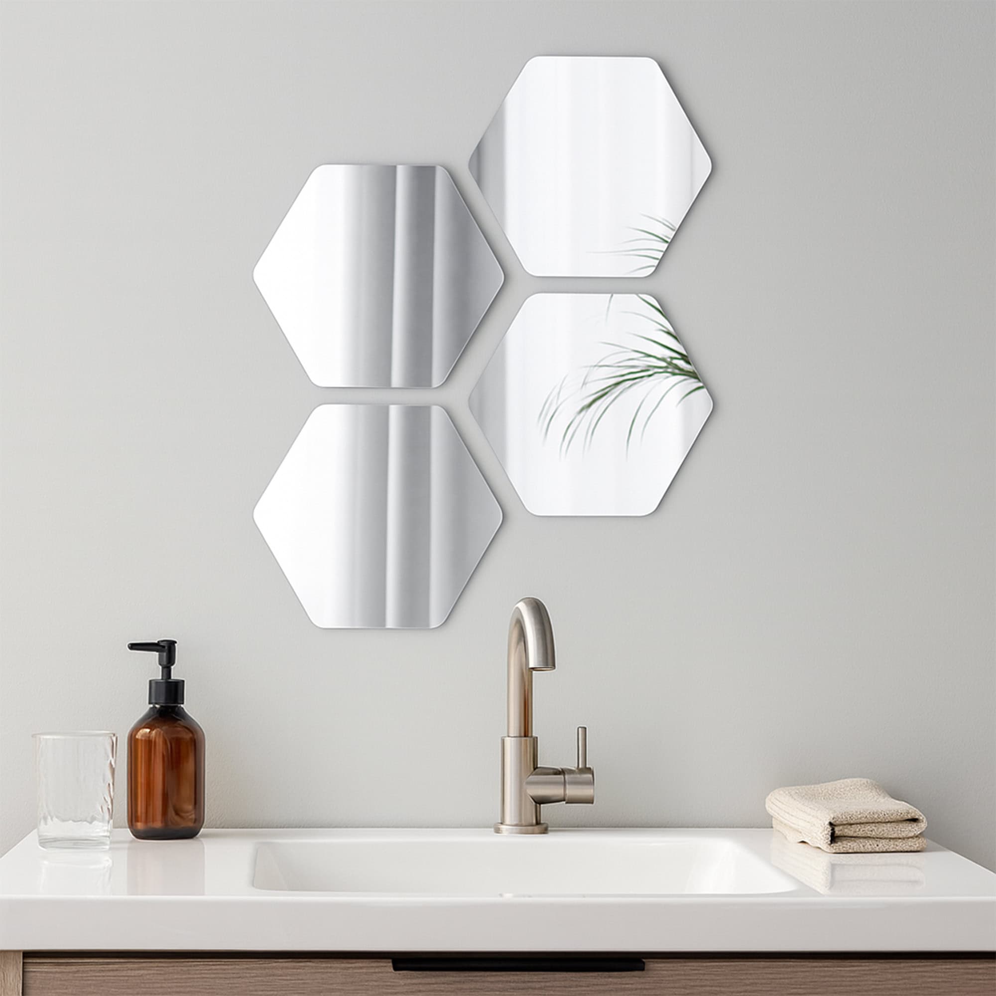 evideco-miroir-adh-sif-hexagonal-lot-4-pour-salle-de-bain image 1