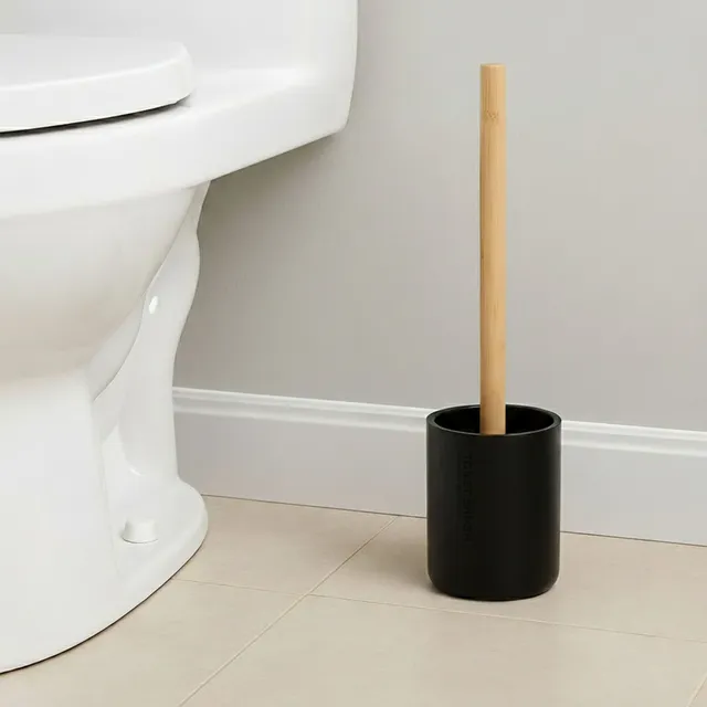 evideco-toilet-seats-brosse-wc-noire-mate-manche-bambou image 1