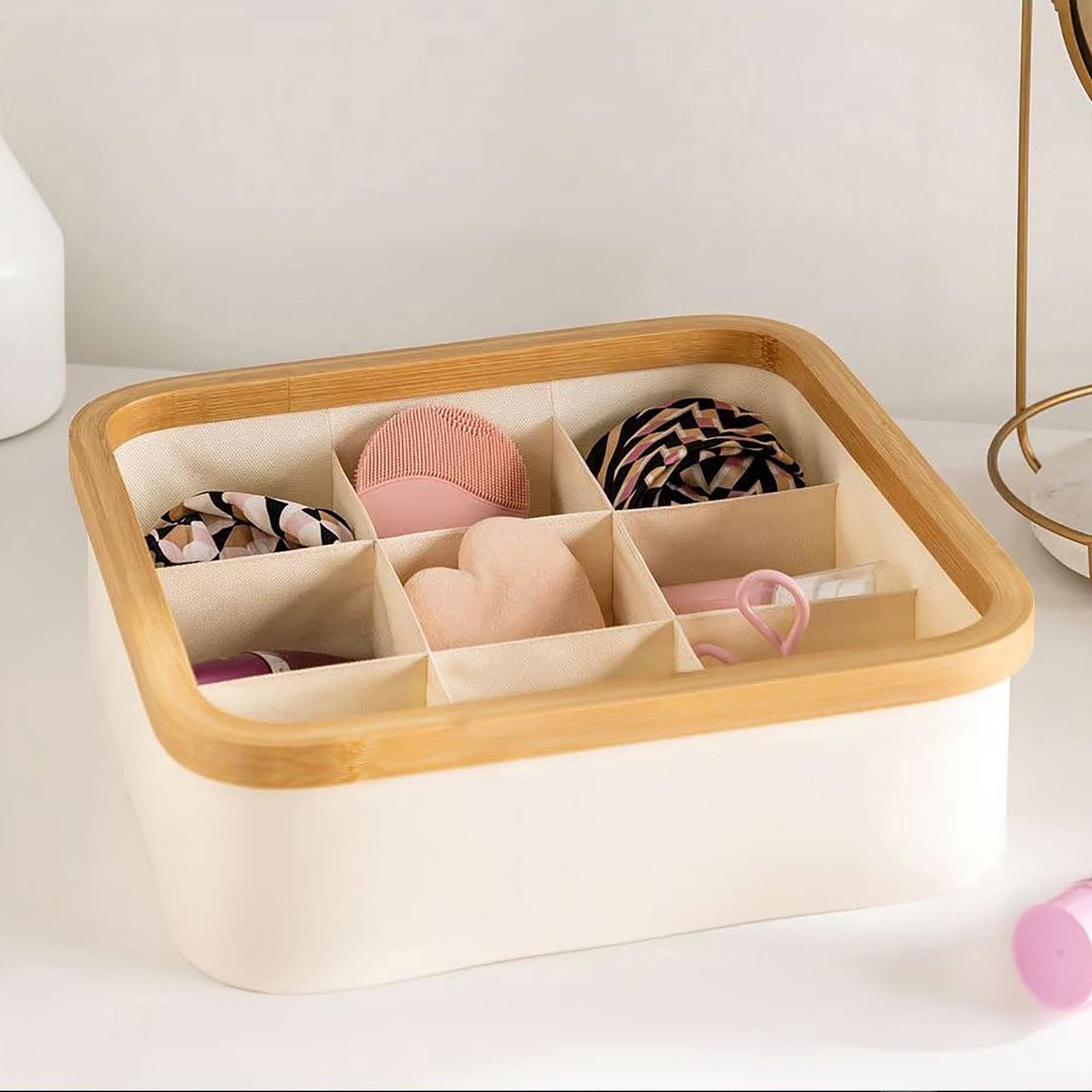 evideco-panier-rangement-cru-pliable-9-cases-bambou image 2