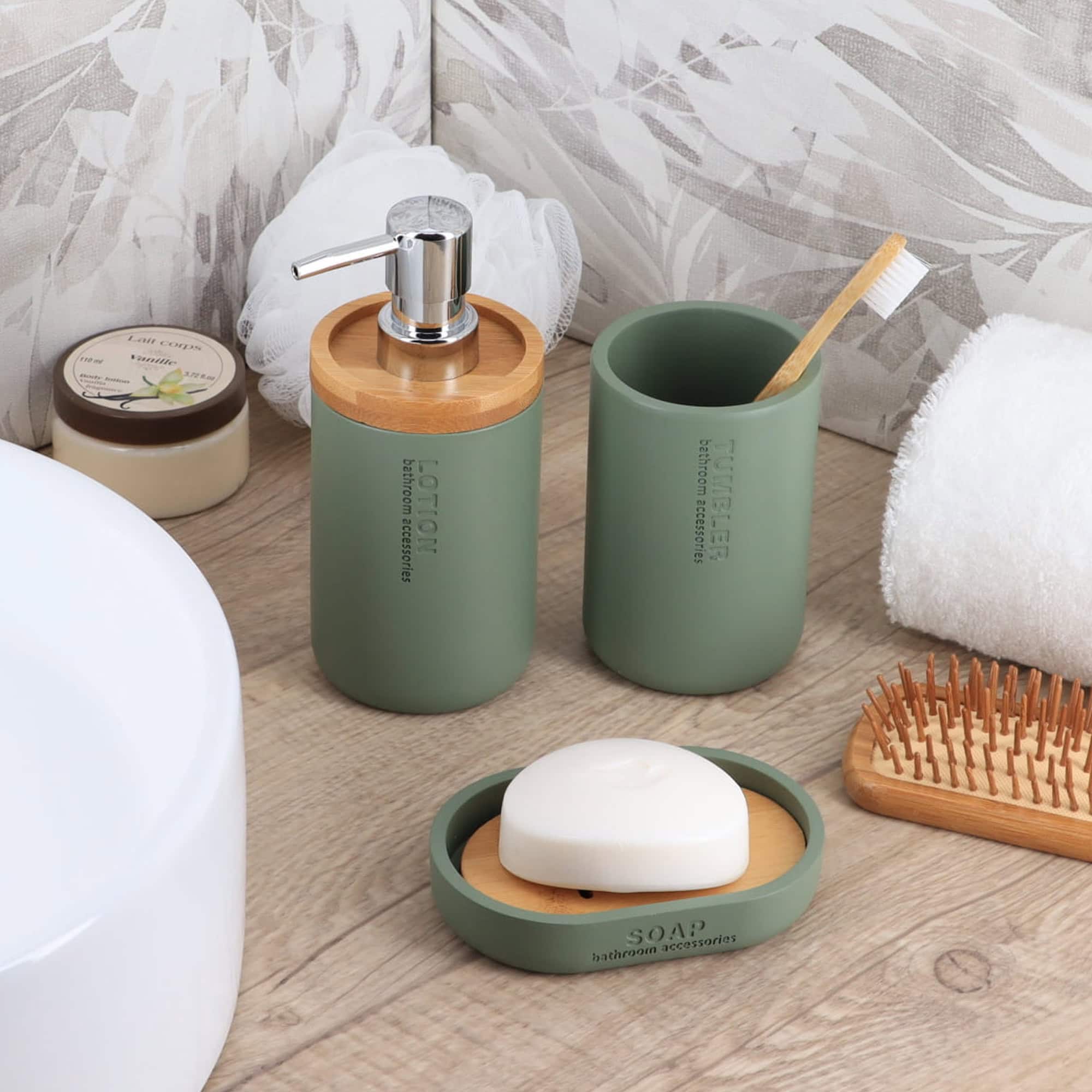 evideco-chic-distributeur-savon-vert-mat-bambou-266ml image 4