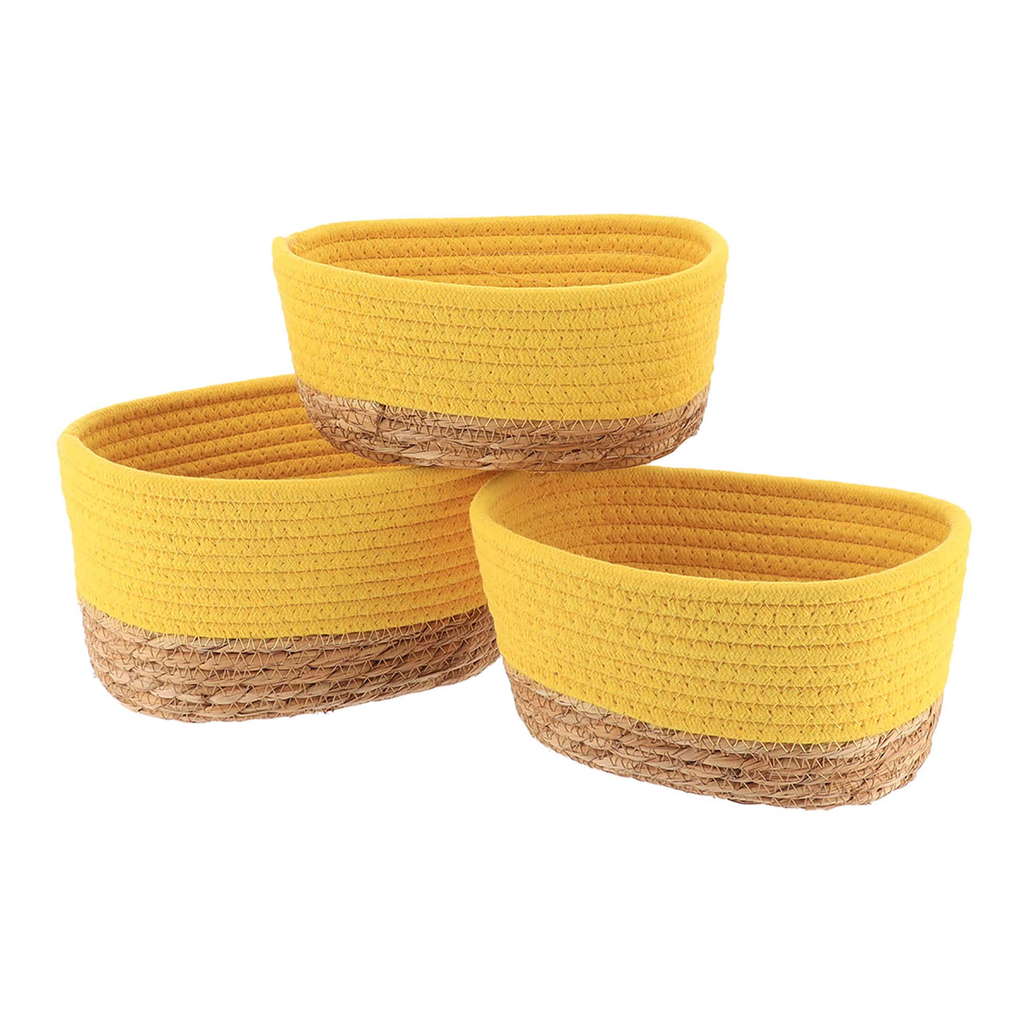 evideco-bathroom-storage-paniers-coton-jaune-empilables-lot-de-3 image 5