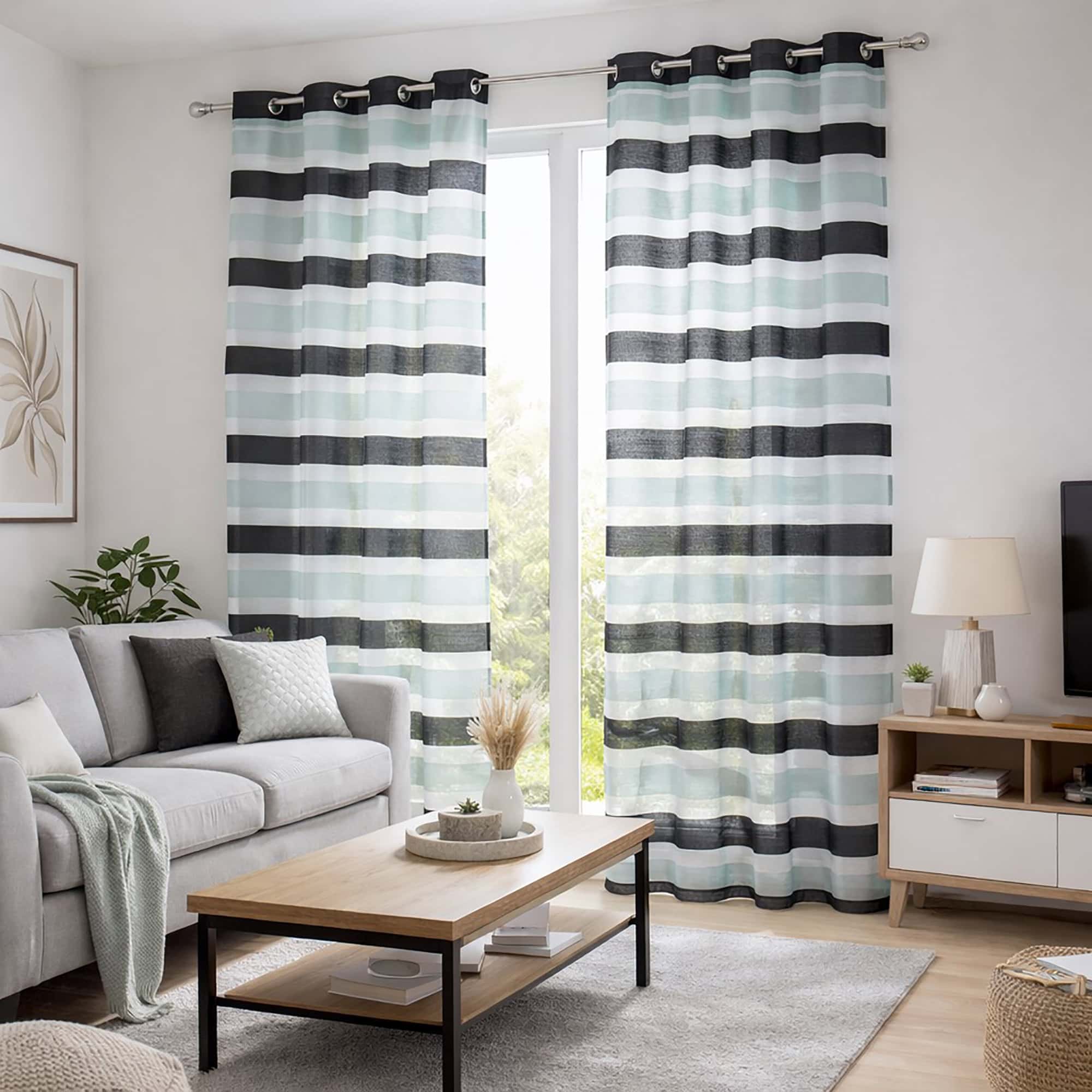 evideco-lot-2-voilages-ray-s-noir-bleu-gris-95x55 image 2