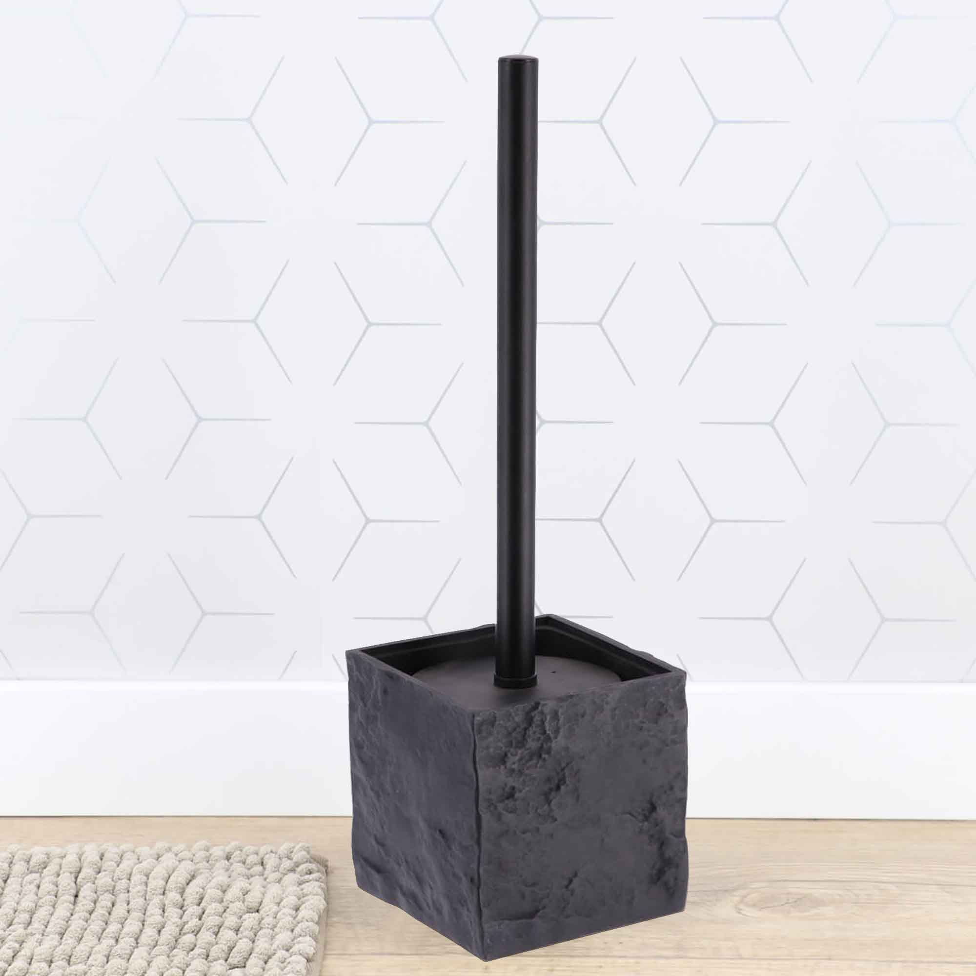 evideco-brosse-wc-noire-effet-pierre-carr-e-avec-support image 8