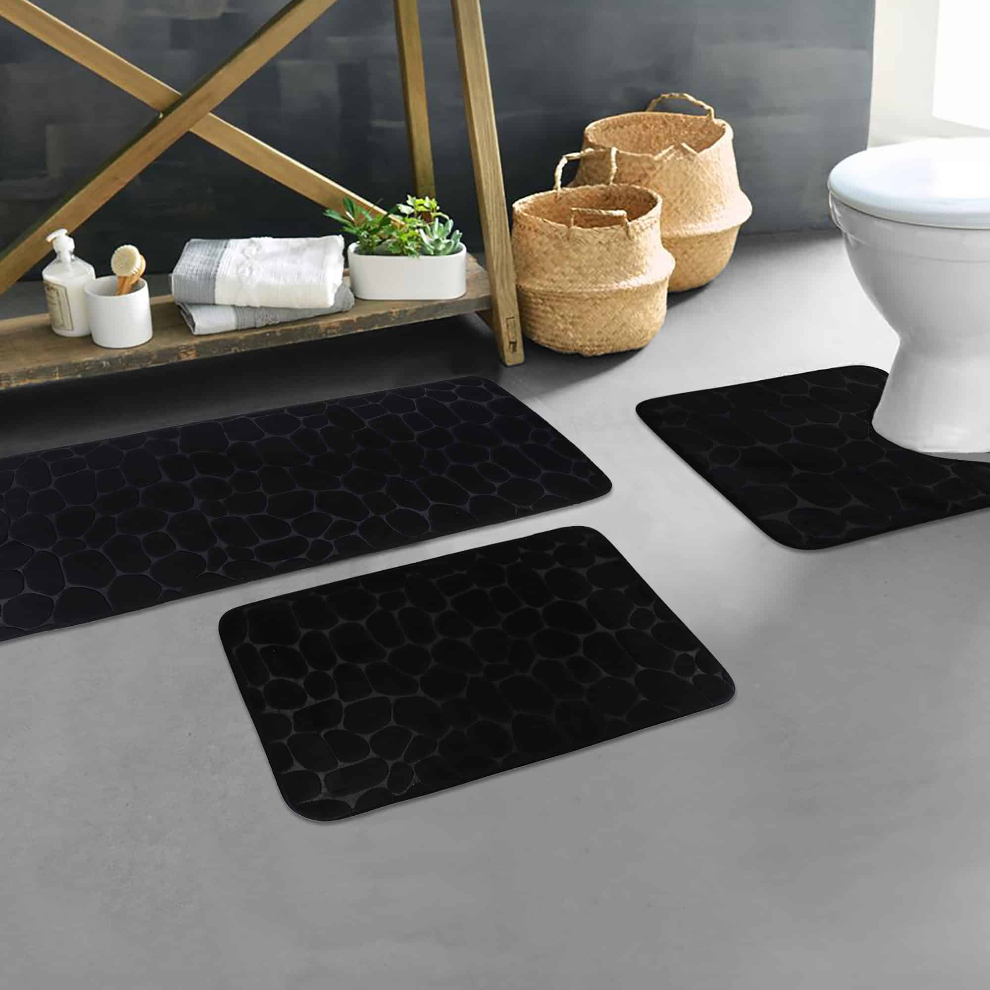 evideco-bathroom-mats-tapis-salle-de-bain-noir-3-pi-ces-m-moire image 1