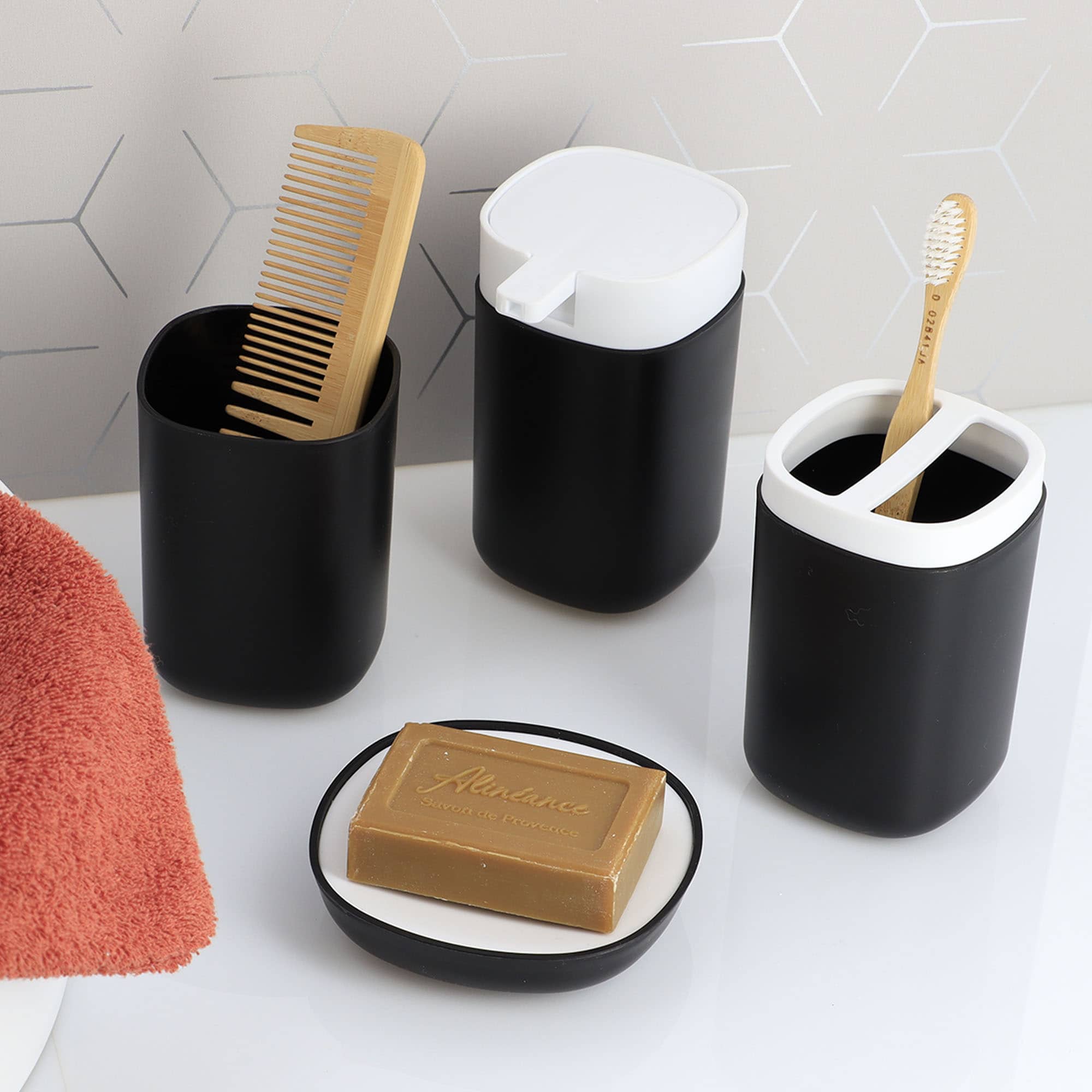 evideco-6-pi-ces-ensemble-salle-de-bain-noir-mat-moderne image 2